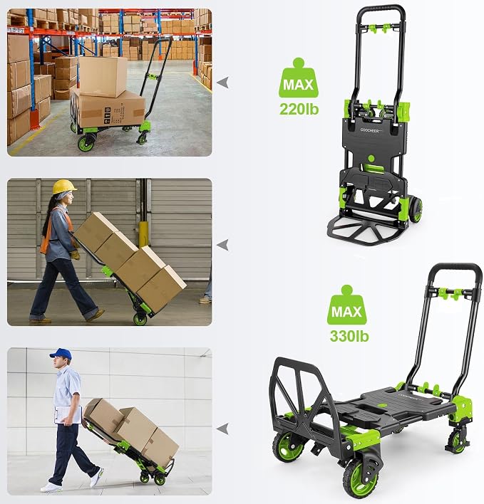 Carretilla plegable 2 en 1 con ruedas de goma verde miniatura 6