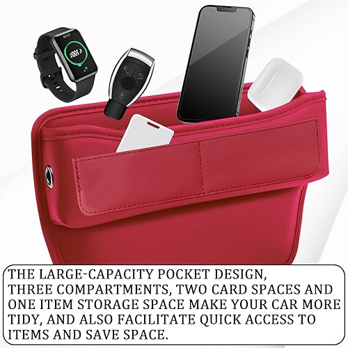 Miniatura 4 de msyuusr Organizador de automóvil de lujo, caja de almacenamiento rectangular de cuero, rojo, 3 compartimentos, estable e impermeable, 8.26 x 1.48