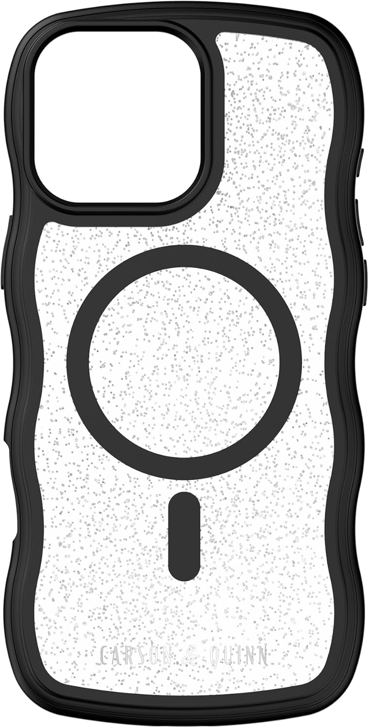 Carson & Quinn Wavy Black Glitter Professional Series Compatible with iPhone 16 Pro Max Magnetic Charging Drop Protection Anti-Scratch Fashion Design Premium Phone Case