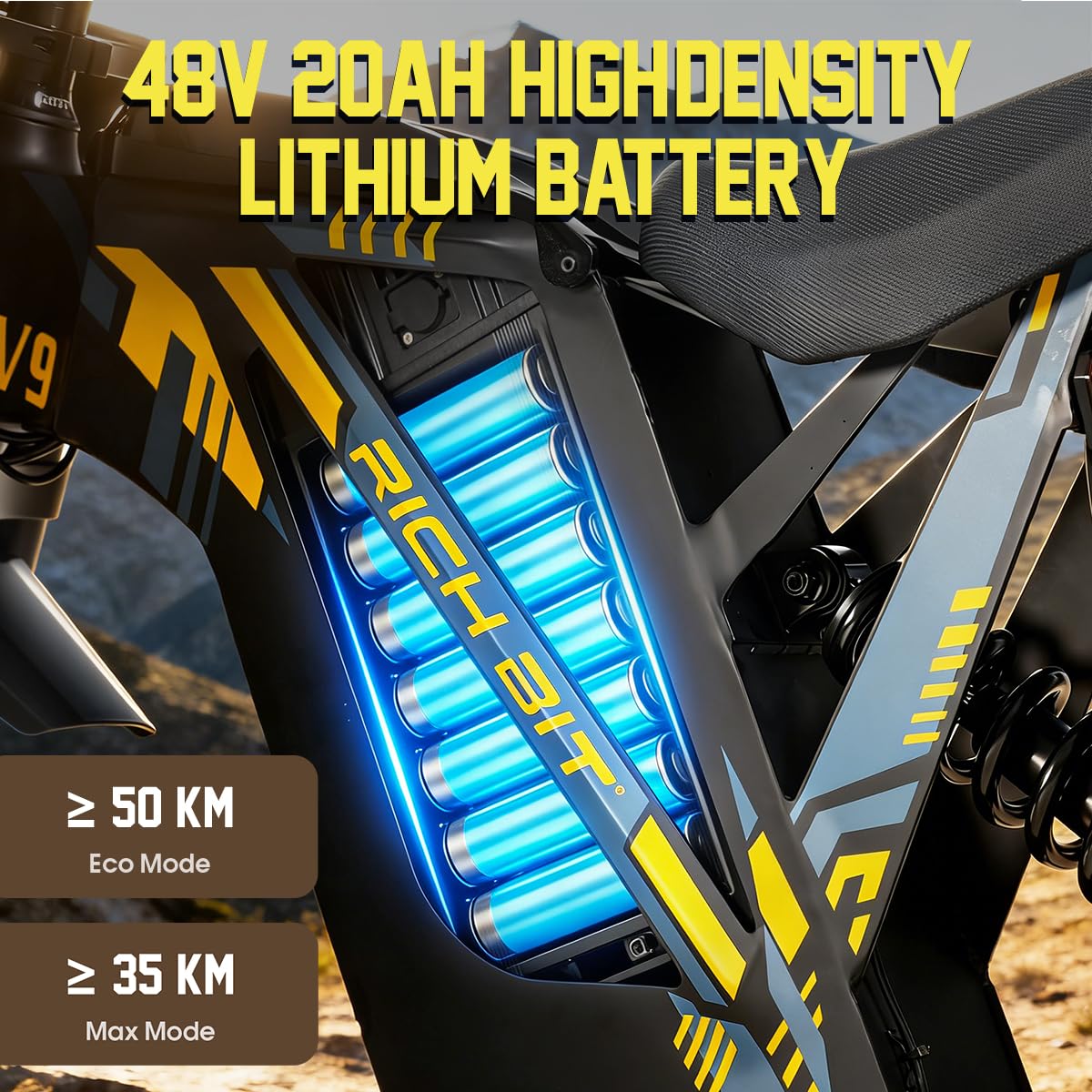 cysum V9 Ultra E-Bike Herren, 17 Zoll Elektrofahrrad mit 48V 20Ah Lithium Akku, Elektro Dirtbike mit hydraulischer Scheibenbremse und Vollfederung