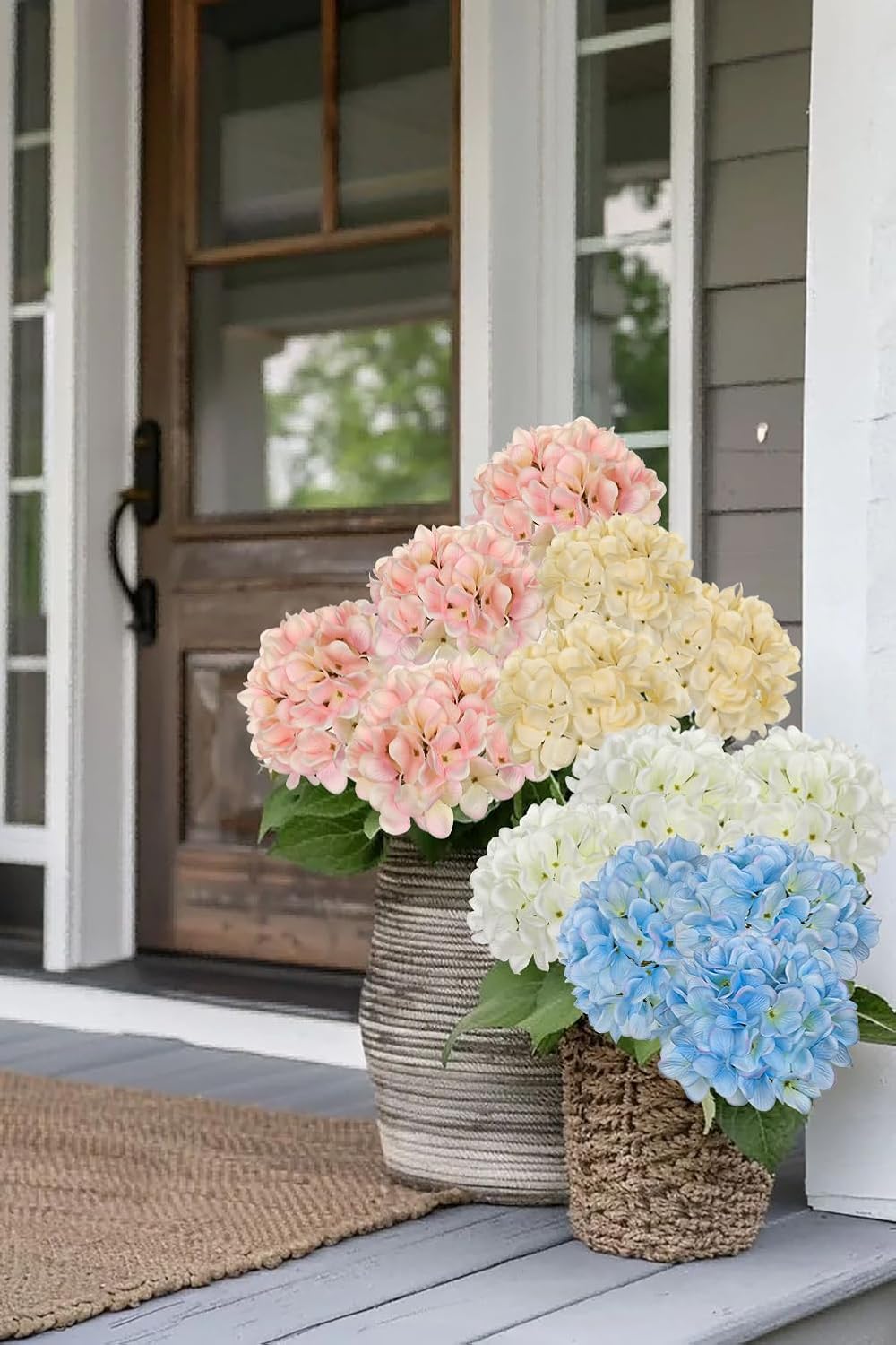 Hollyone 6 Pcs Light Pink Hydrangea Artificial Flowers Heads with Stems Silk Faux Hydrangea Pink Fake Flowers for Home Indoor Outdoor DIY Floral Wedding Flower Bouquets Kitchen Table Centerpiece Decor