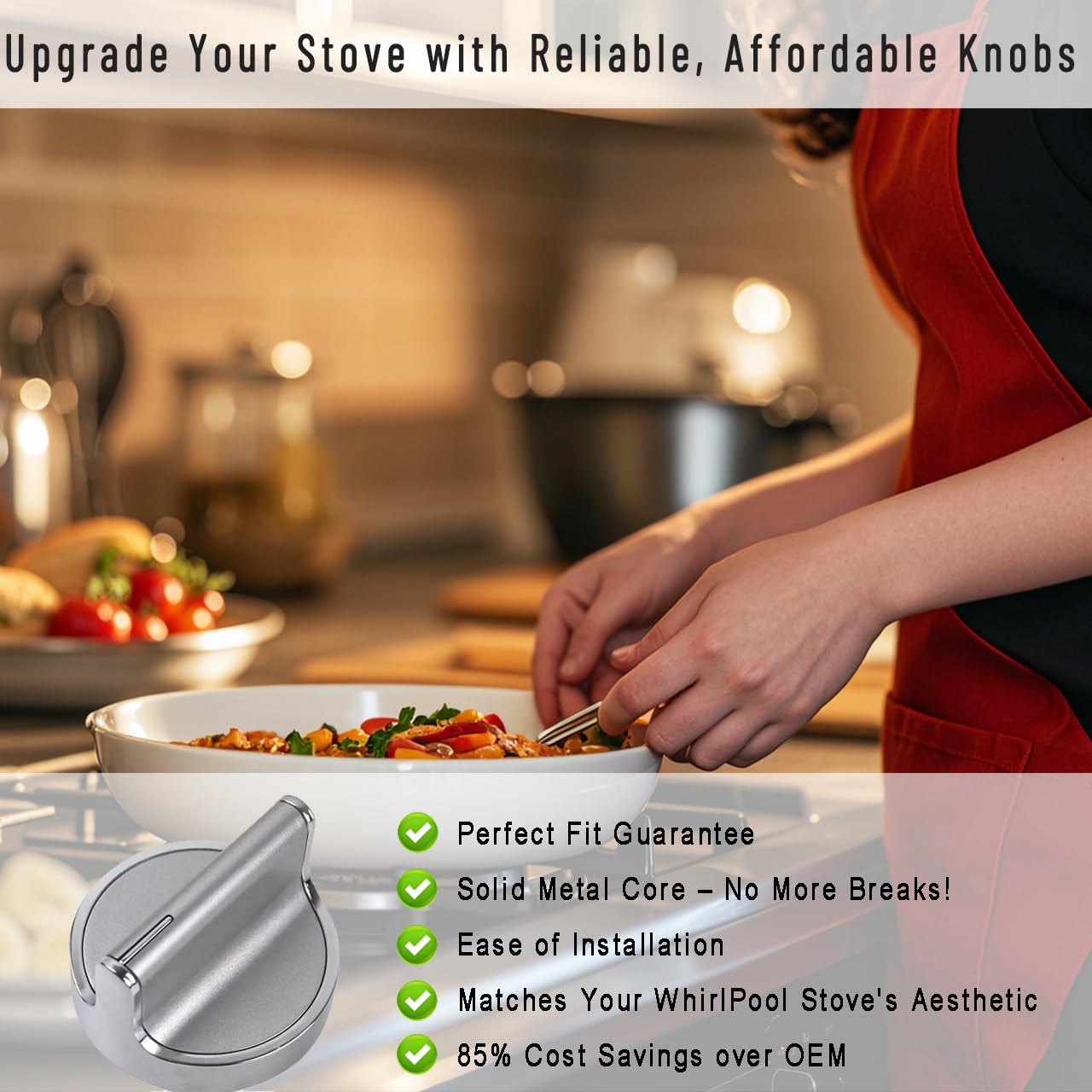 Photo 1 of (2025 Upgraded) W10594481 Gas Stove Knobs Replacement for Whirlpool Range/Oven–Stainless Steel Control Knob Replaces WPW10594481 AP6023301 Cooktop Knob, Fit WCG97US6DS00 WCG97US0DS00, etc. 5 Pack