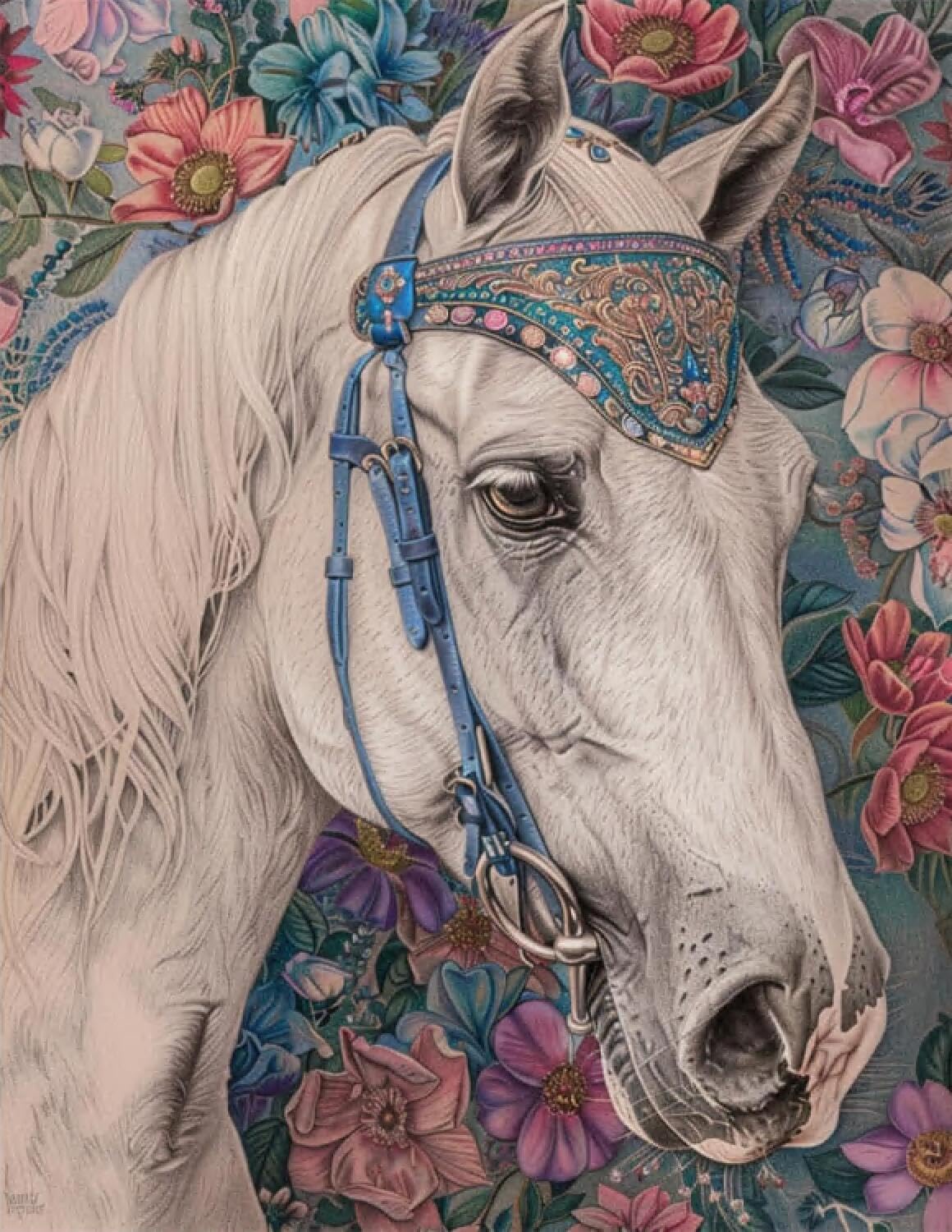 Rqwybcaxn DIY Latch Hook Rug Kit Horses and Flowers 55x75cm