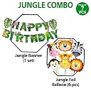 Zyozique Jungle Safari Happy Birthday Decoration Kids,Animal Birthday Party Decoration Paper Banner with Latex Balloons, Cake Topper and Cup Cake Topper for (Pack of 7) gallery image