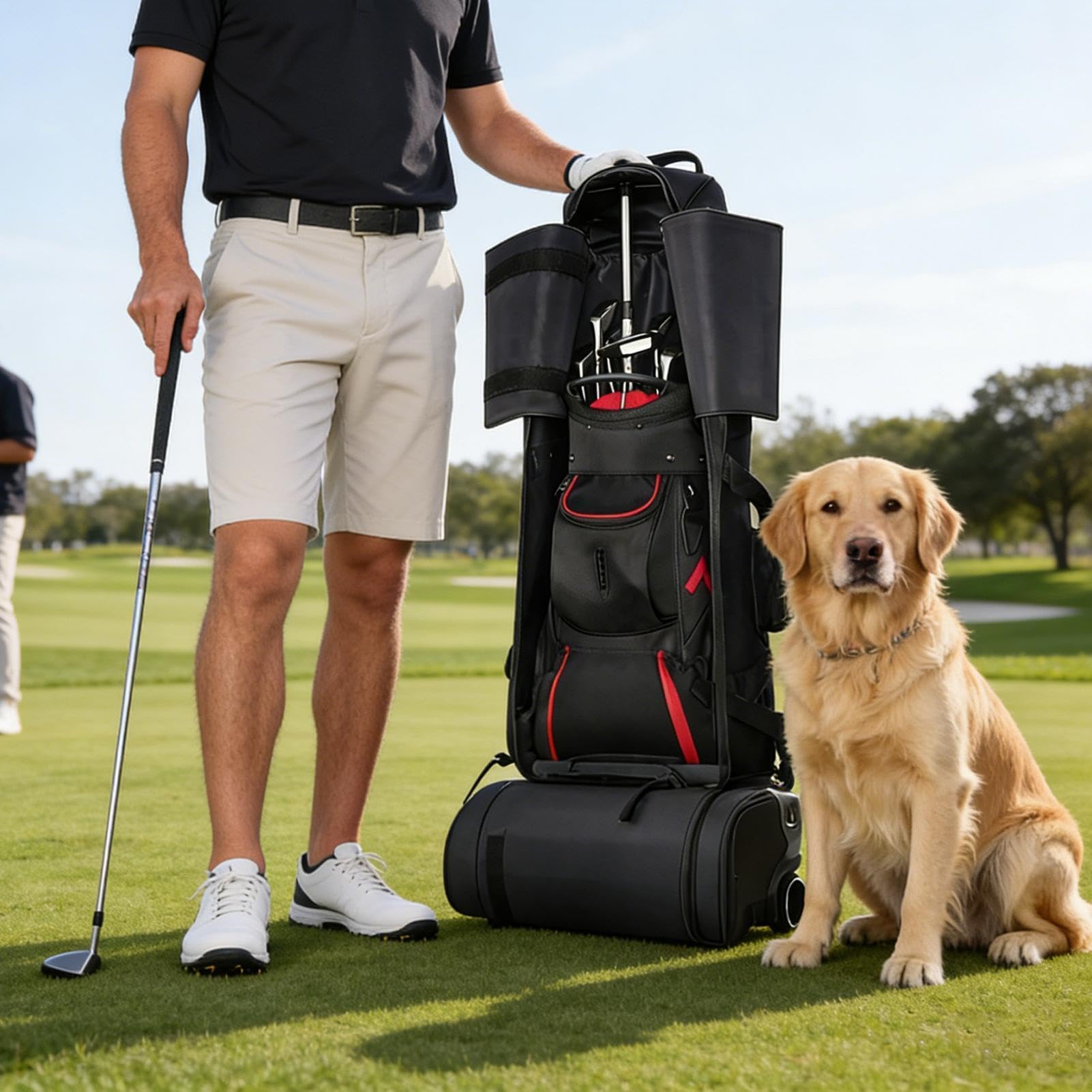 Golf Travel Bag Pole - Telescopic Club Protection Support, Heavy Duty Cover Rod Professional Travel Style, Adjustable Height Design + Shock Top, Aluminium Alloy Material Durable Finish - For Go