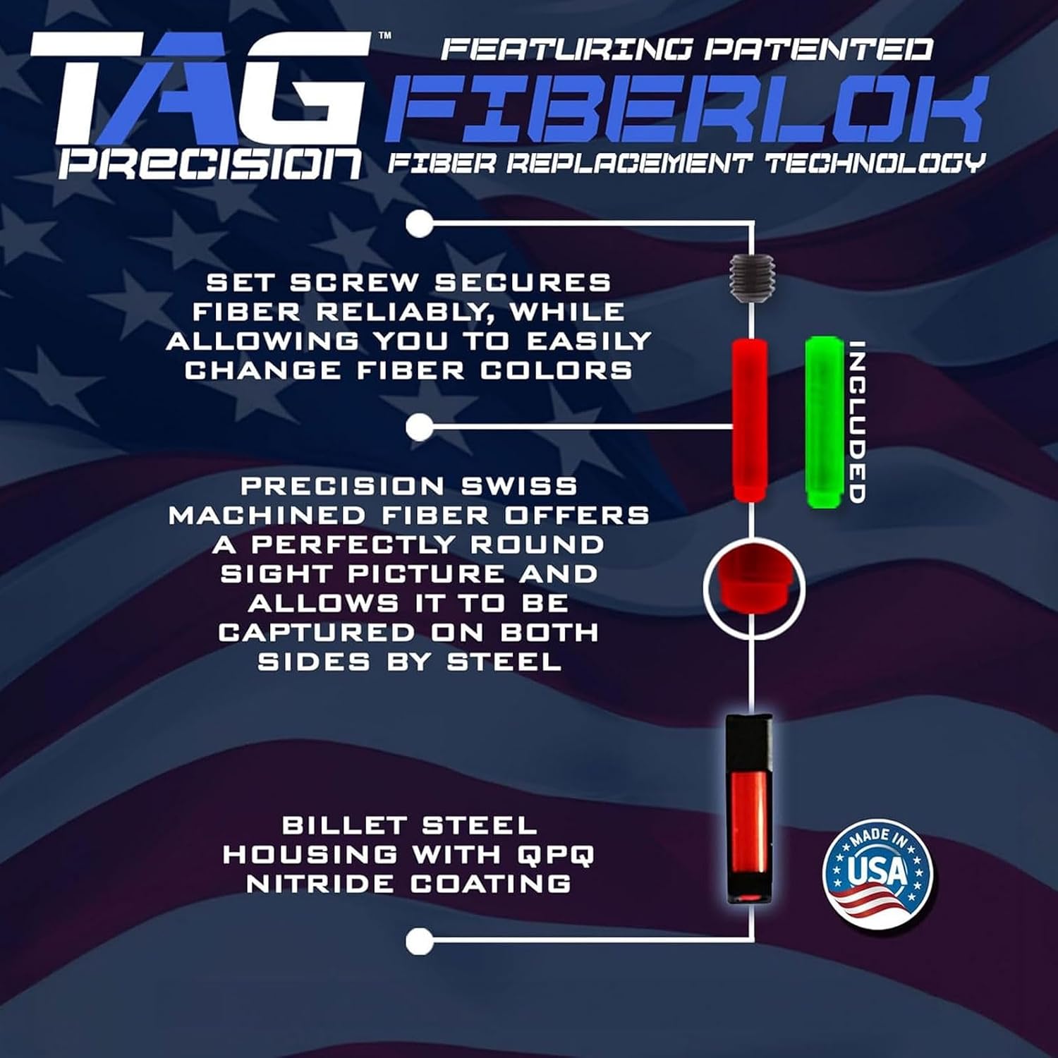 TAG PRECISION Optics Ready Fiber Front & Plain Rear Gun Sights Compatible with Glock Slim Pistols 42, 43, 43X, 48 | Shooting Accessories with Durable Design & Custom Fiber Options