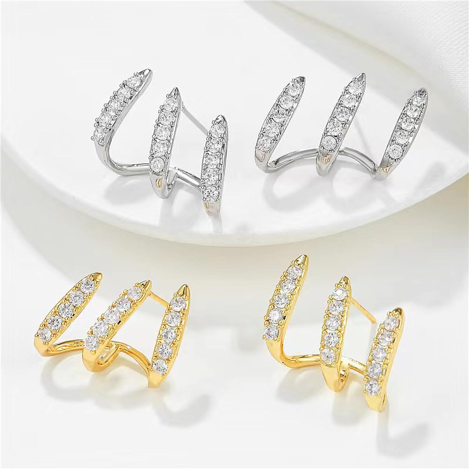 LOVECOM 14K Gold Plated Half Hoop Earrings Trendy Sterling Silver Claw Earrings Dainty CZ Wrap Cuff Earrings Triple Piercings Illusion Stud Earrings Jewelry Birthday Christmas Gifts for Her Mom