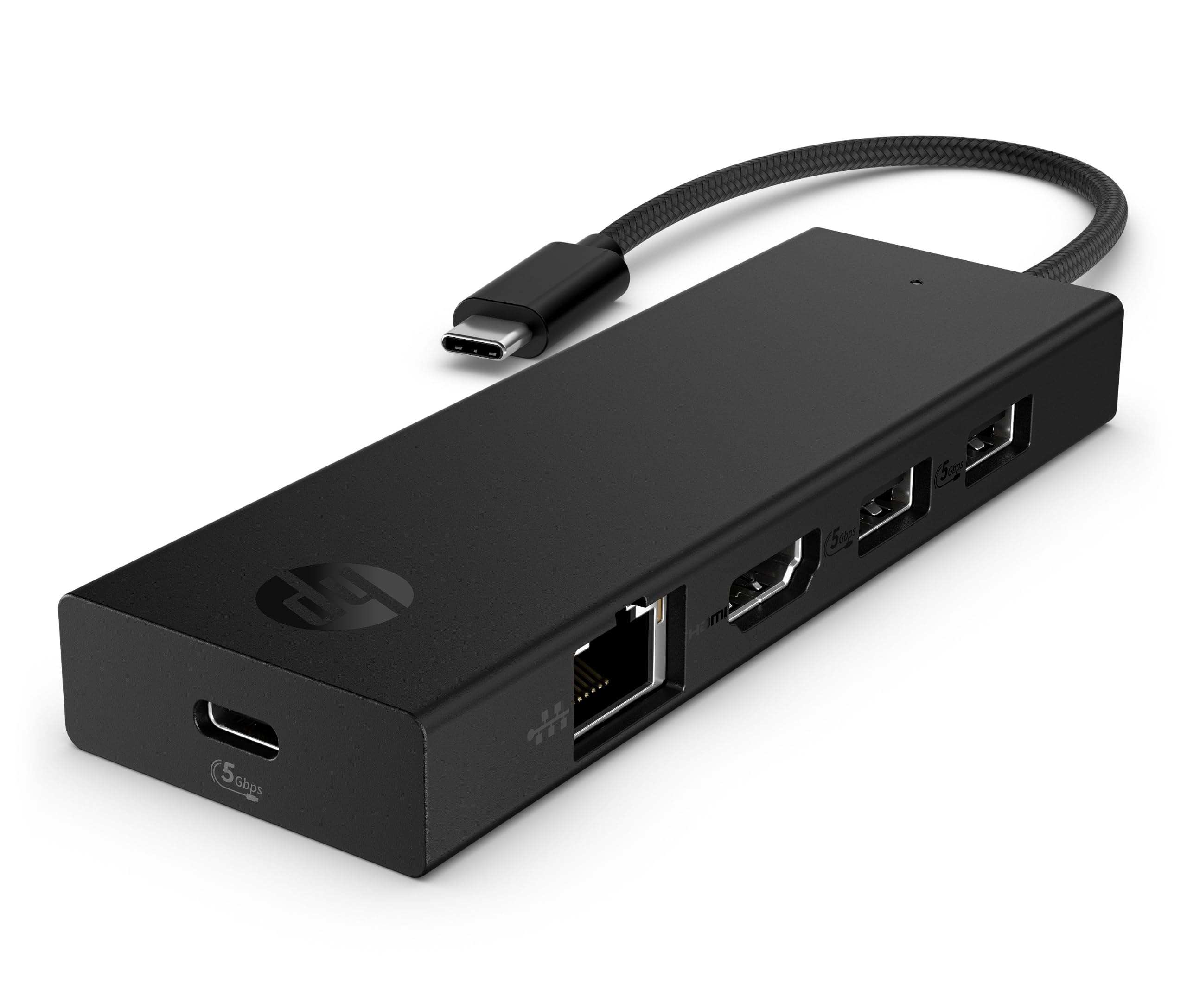 HP USB-C Hub Portatile, 4K HDMI, 5 Porte, HDMI 2.0, Ethernet, PD 65W, Nero | Più connessioni ovunque per professionisti e studenti: collega monitor 4K, rete cablata e accessori con un solo hub USB-C