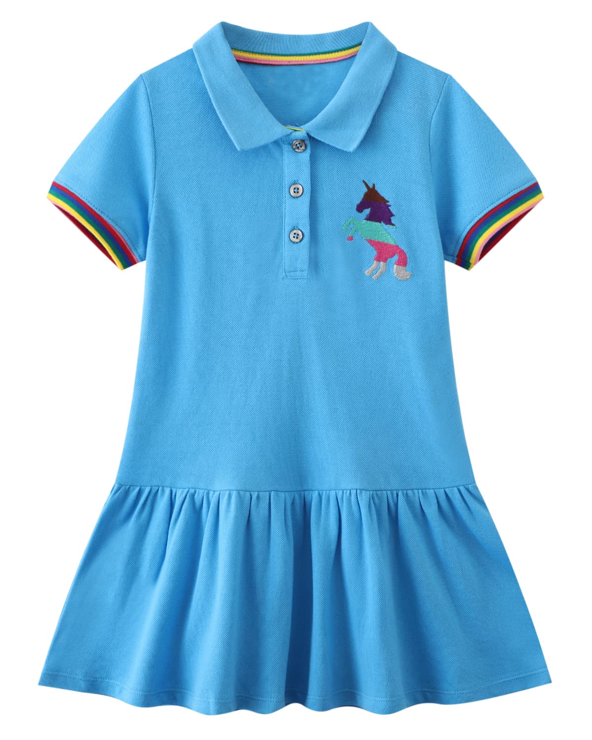 Girls Cotton Long Sleeve Casual Cartoon Appliques Striped Jersey Dresses