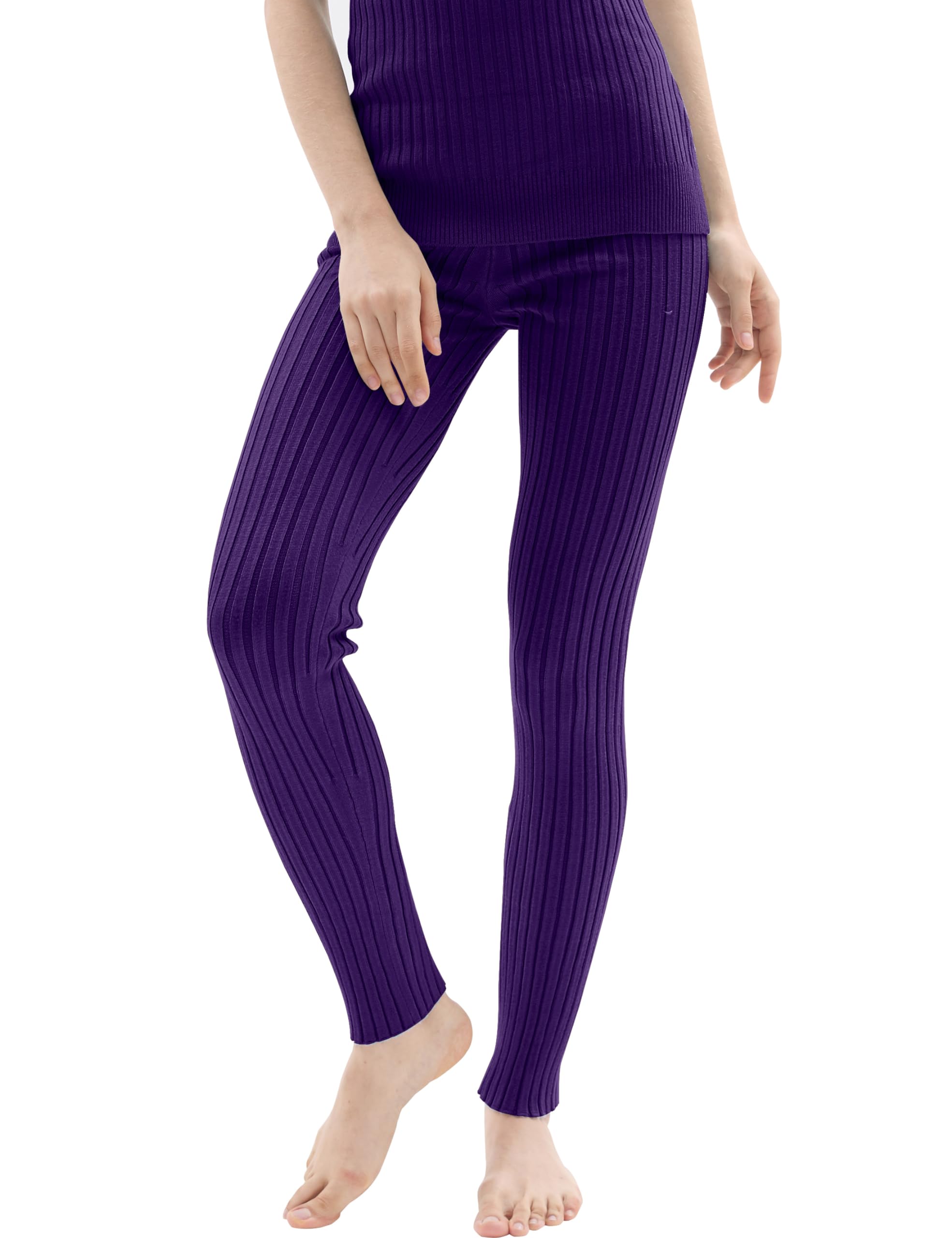 v28 Women Solid Rib Knit Stretchy High Waist Leggings Pants Warm