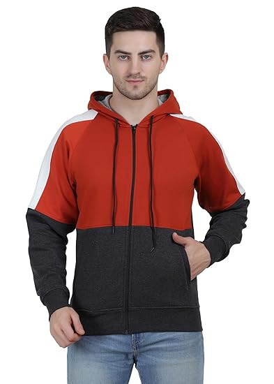 Men Cotton Fleece Smart Fit Solid Sweatshirt Zipper with Hood