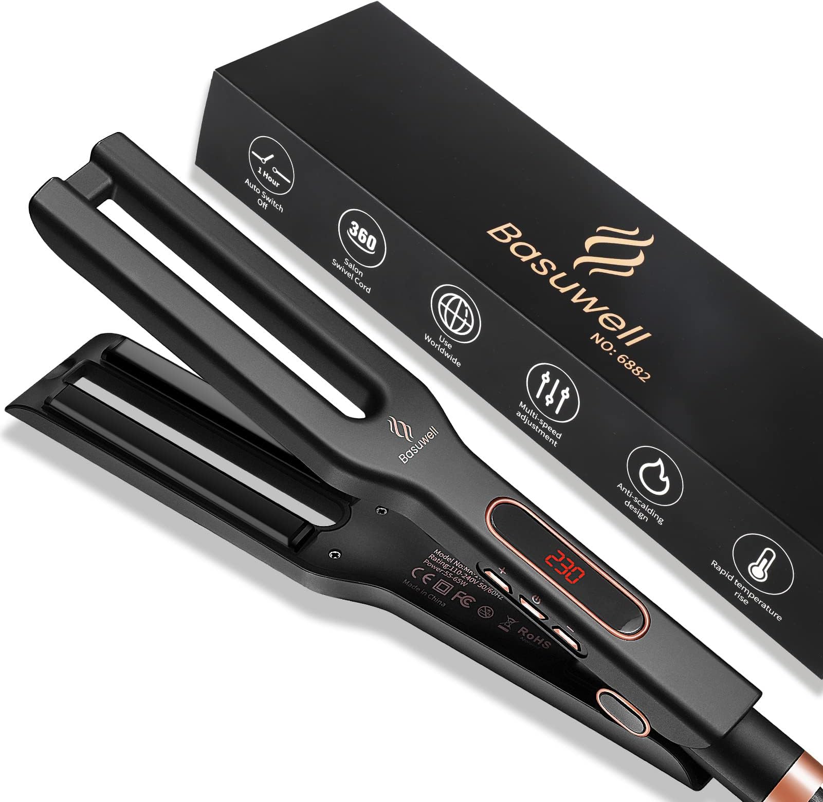 BasuwellHair Straighteners Double Straight Copper Ceramic Dual Plate Hair Straightener Flat Iron for Thick Hair Ten-Speed Temperature Control Salon Grade Faster Styling and Reduced Damage
