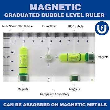 GEONASSUR 95mm Magnetic Acrylic T-Type Torpedo Level, 2 Vials Pocket Levels | Clear acrylic housing, magnetic mounting, multi-angle vials and engraved scale for construction, woodworking and DIY