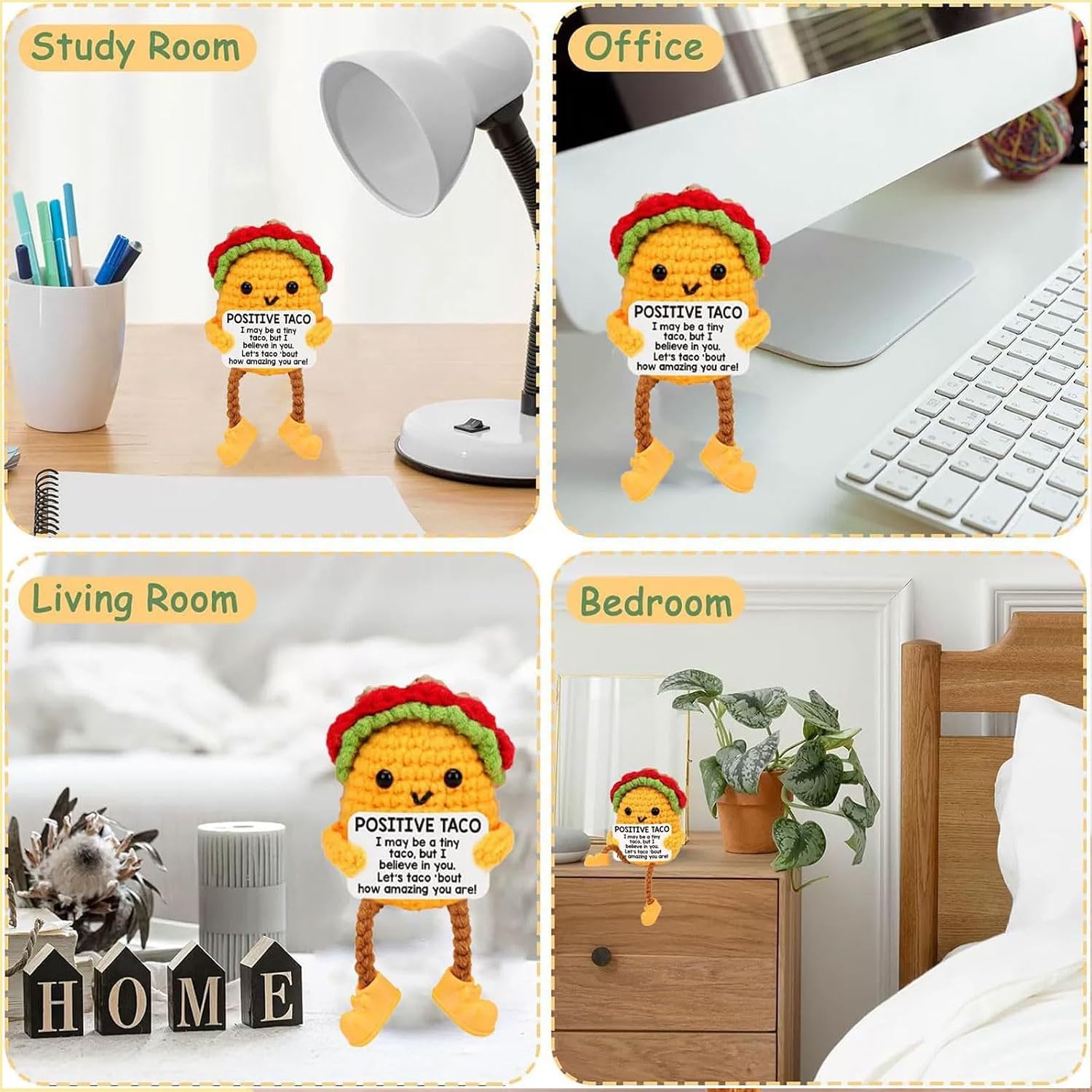 Mini Crochet Long Legged Positive Taco, Emotional Inspirational Support Mother’s Day Birthday Gifts for Women Mom Daughter Son Sister Friend Coworkers Men Funny Christmas Easter Gifts Desk Decor