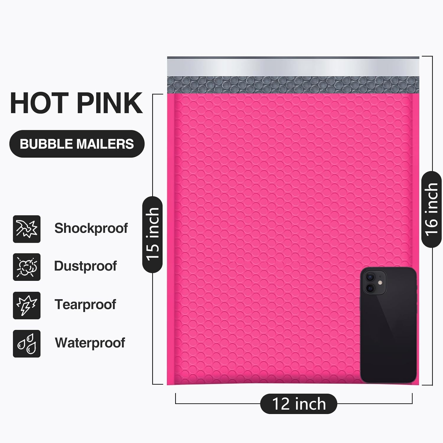 UCGOU Bubble Mailers 12x16 Inch 40 Pack Usable Size 12x15 Inch Large Padded Envelopes Hot Pink Waterproof Packaging Bags for Shipping Self Seal Strong Adhesion Envelopes for Jewelry Makeup Supplies