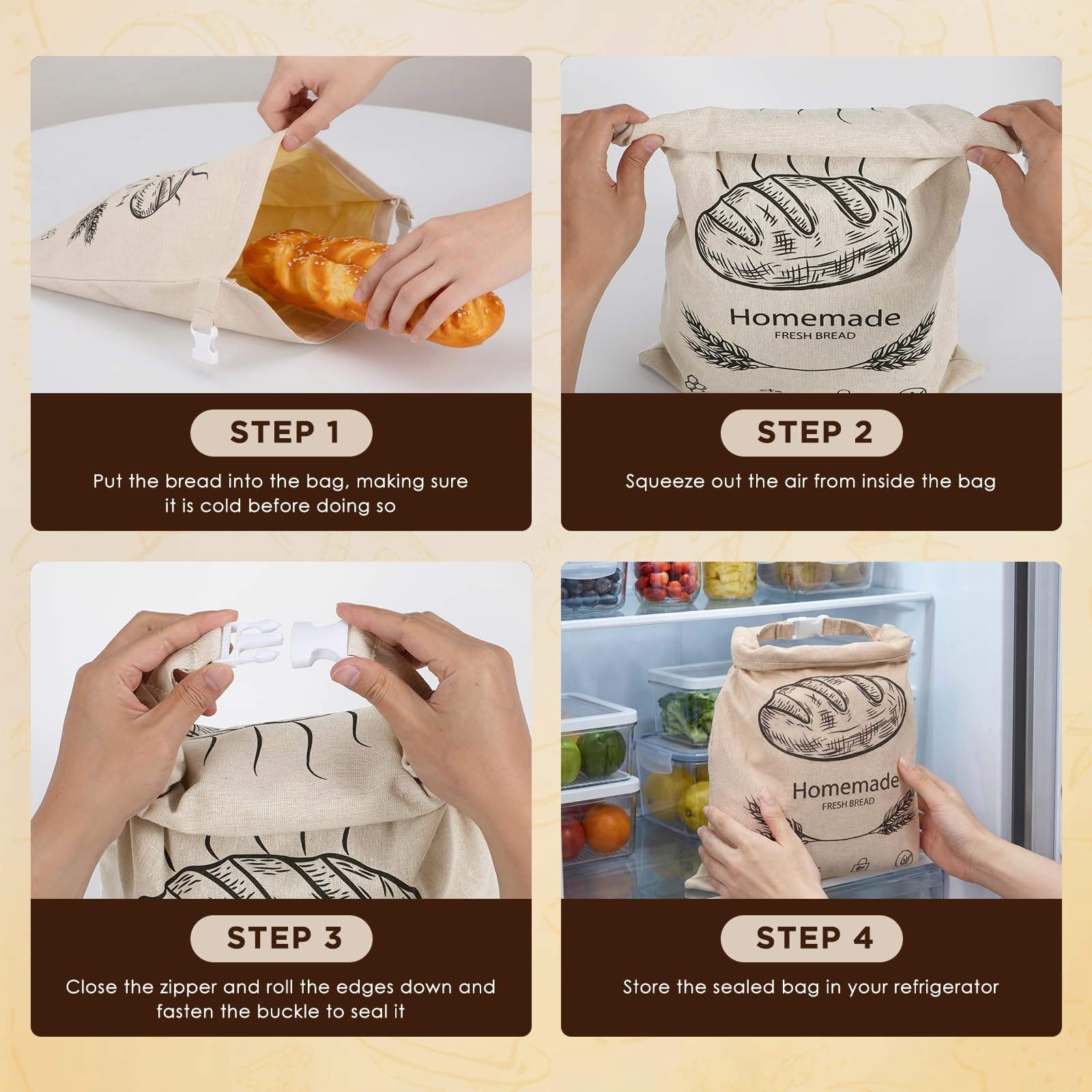 Lot di 2 Sacchetto Pane Cera D'api con Zip, 43×33 cm Sacchetti per Pane in Cera D'api, Congelatore, per Pane a Lievitazione Naturale Fatto in Casa