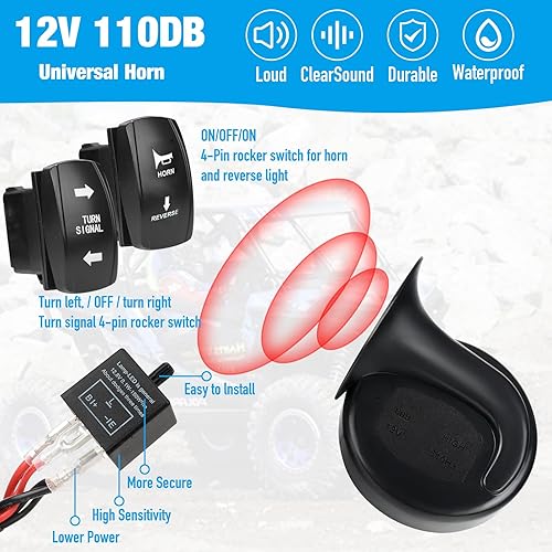 Miniatura 4 de Kit de bocina UTV ATV y kit de señal de giro con interruptor basculante para Polaris RZR Ranger Honda Pioneer SXS Dirt Bike Turbo Can-Am Kawasaki