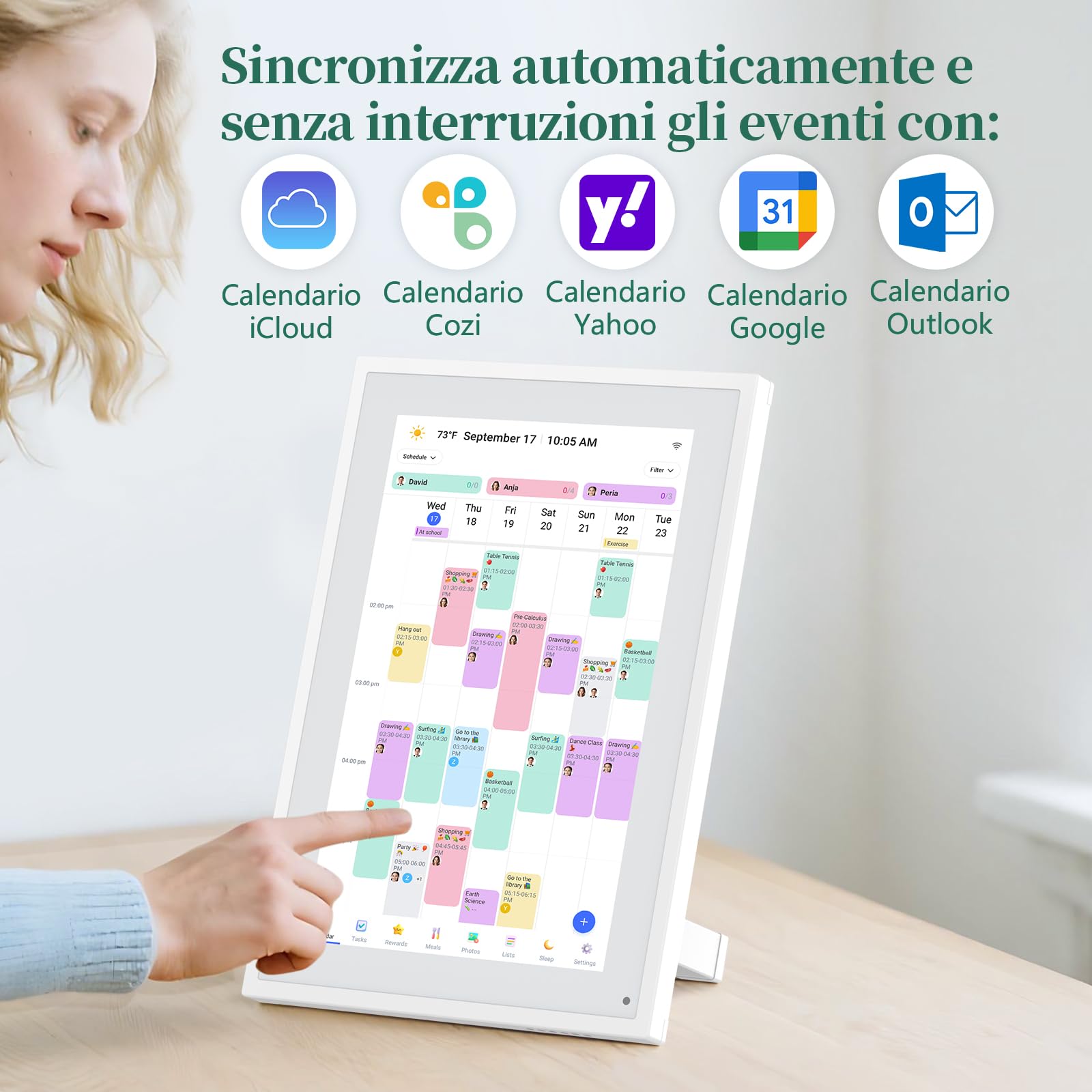 Calendario Digitale da Parete 10,1 Pollici Touch Screen - Planner Familiare con 32GB di Memoria, Cornice Foto Digitale, Sincronizzazione App e Cloud, Agenda Smart