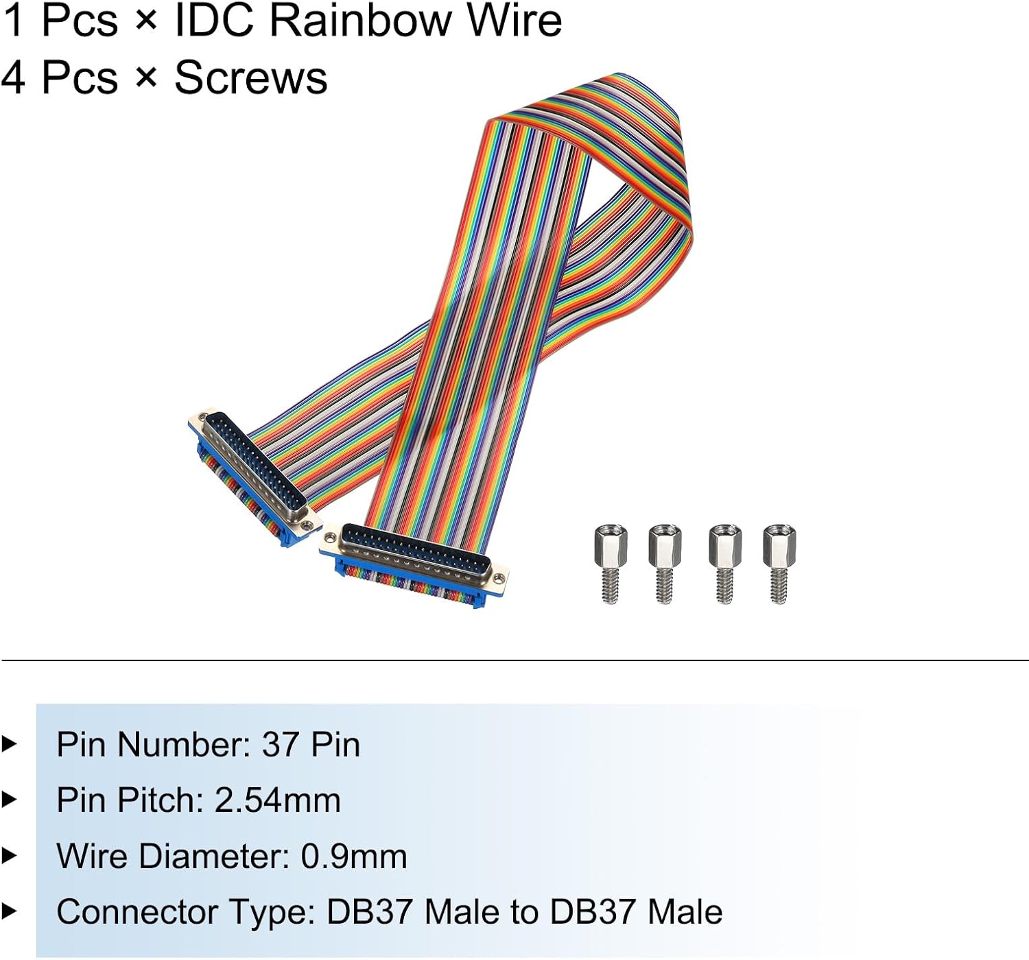 MECCANIXITY IDC Rainbow Wire Flat Ribbon Cable DB37 Male to DB37 Male 19.7 Inch Length 2.54mm Pitch Breadboard Jumper Wires for Electronic Projects