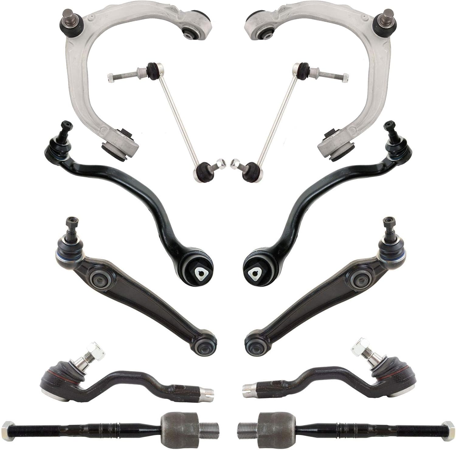 TRQ Front Steering & Suspension Kit Control Arm with Ball Joint Sway Bar Stabilizer Link Tie Rod Compatible with 2007-2013 BMW X5 2008-2014 X6
