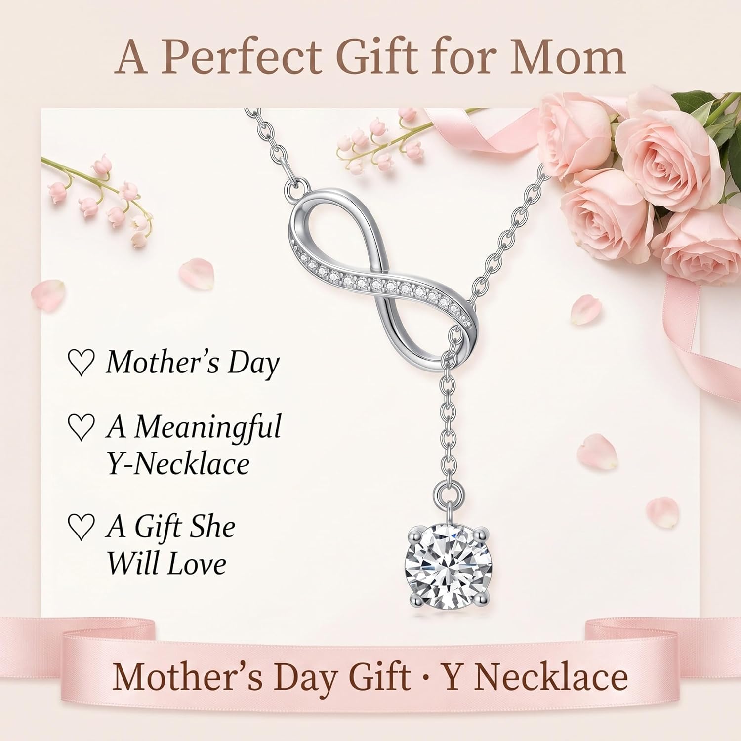 YYB Y Necklace Infinity/Heart/Cross/Faith Pendant Lariat Necklace for Women 925 Sterling Silver Drop Necklaces Christian Jewelry Birthday Anniversary Mothers Day Gifts for Mom Sister Girlfriend
