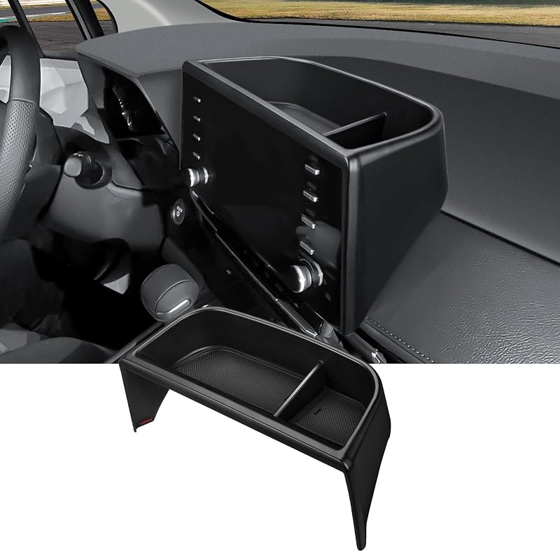 Suporte organizador para painel Ecarzo compatível com Toyota Sienna 2021–2024, bandeja oculta atrás da tela com porta-óculos e porta-objetos ECZ072