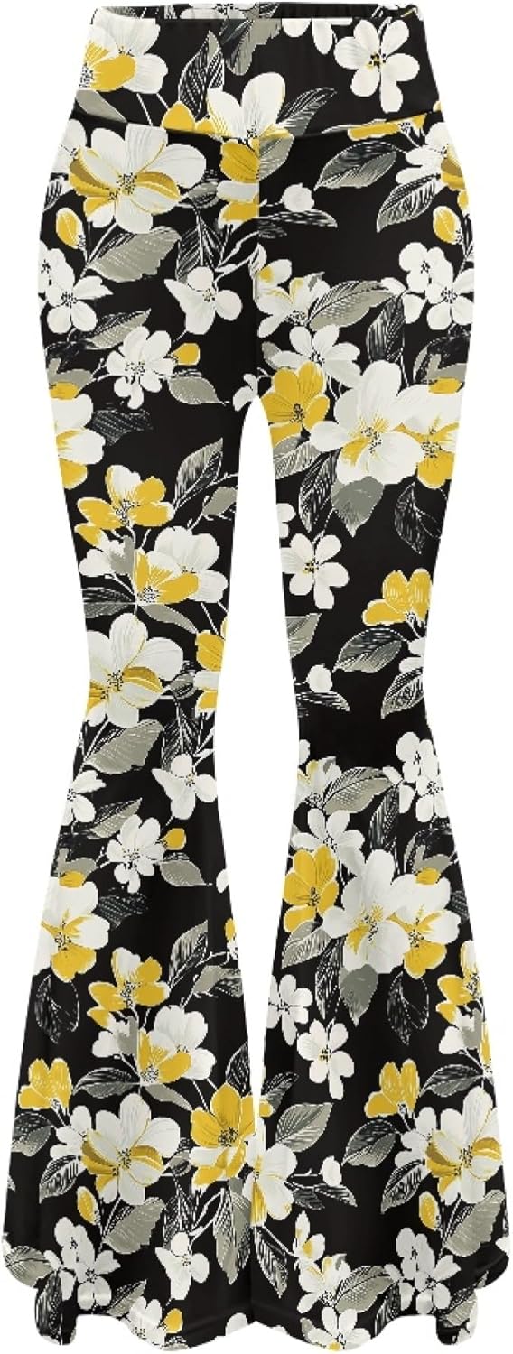 Women's 70s Outfits for Women 70s Bell Bottoms Yoga Pants Hippie Flower Flared Leggings Athletic High Waisted Pants