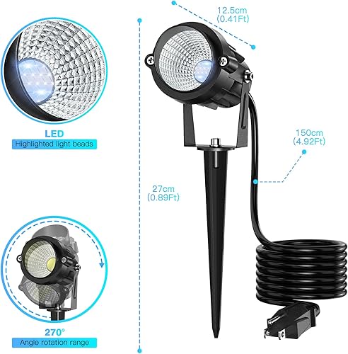 Miniatura 3 de Musuger Luces de alto brillo para exteriores de 1000 lm para patio, 6500 K luces de luz diurna al aire libre con cable eléctrico de 4.9 pies, focos