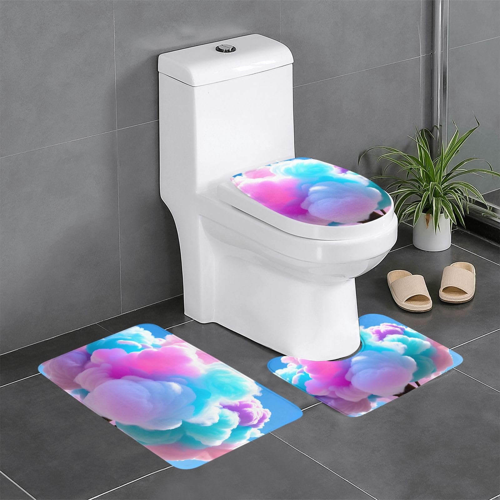 Tapis de bain séchage rapide lot de 3 antidérapants motif barbe à papa doux