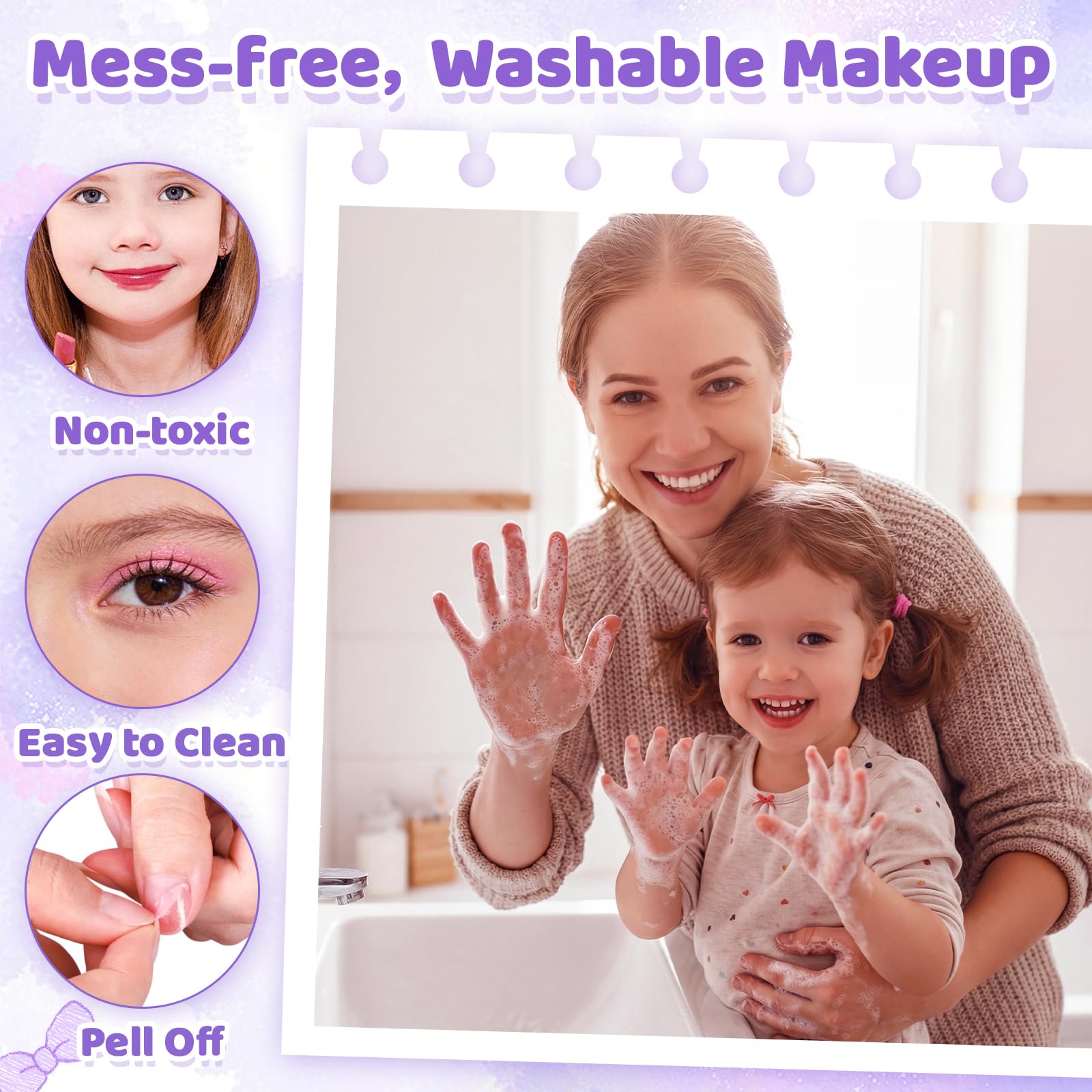 Chennyfun 53 Pezzi Lavabile set di Trucchi per Bambini, Set di Trucco per Bambini per Bambine, Sicuro e Atossico Giocattolo di Ruolo per Regali di Compleanno di Natale per Ragazze dai 3 Anni