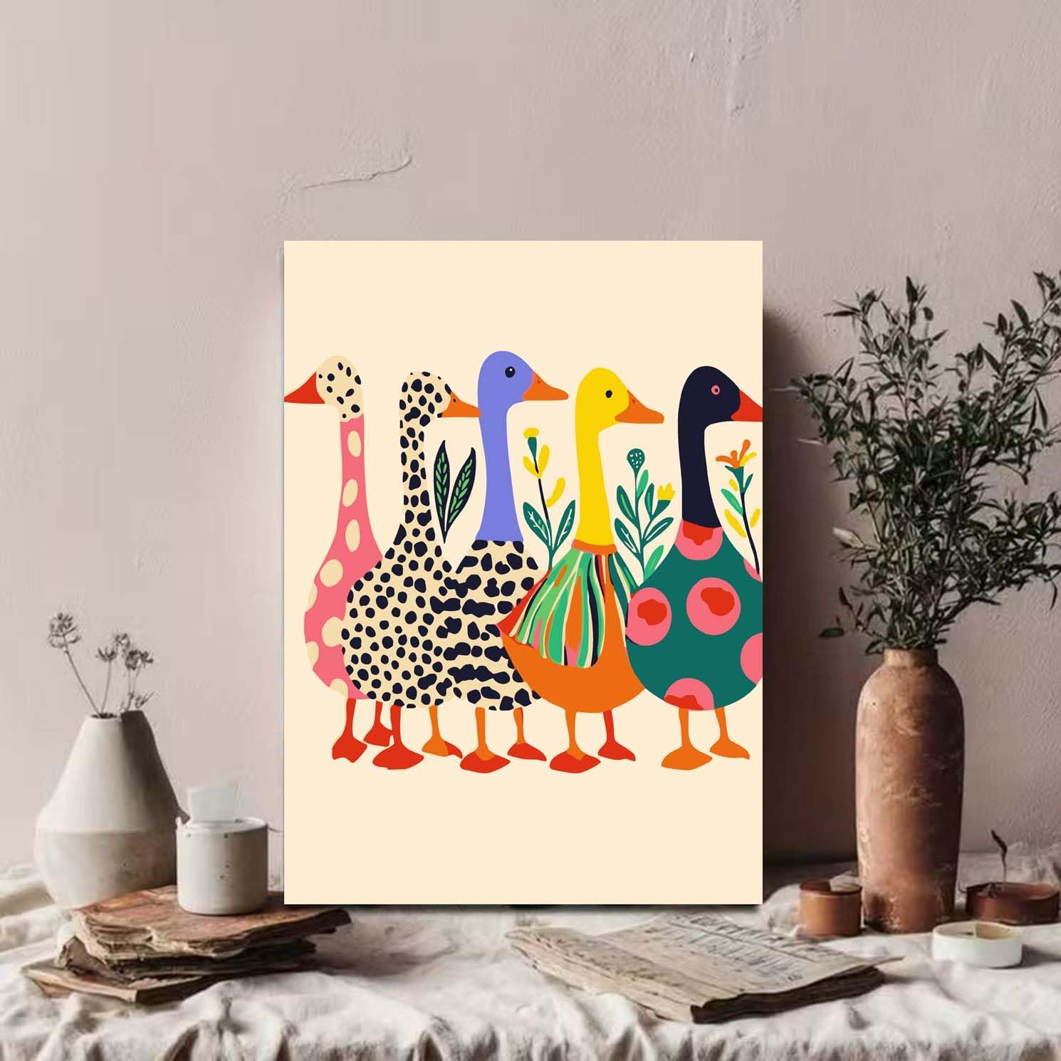 GEMOUJ Duck Paint by Numbers Kits for Adult,Colorful Duck Paint by Numbers Kit for Adults Beginners, DIY Animal Acrylic Painting on Canvas for Adult, Home Wall Decor 16 x 20 inch