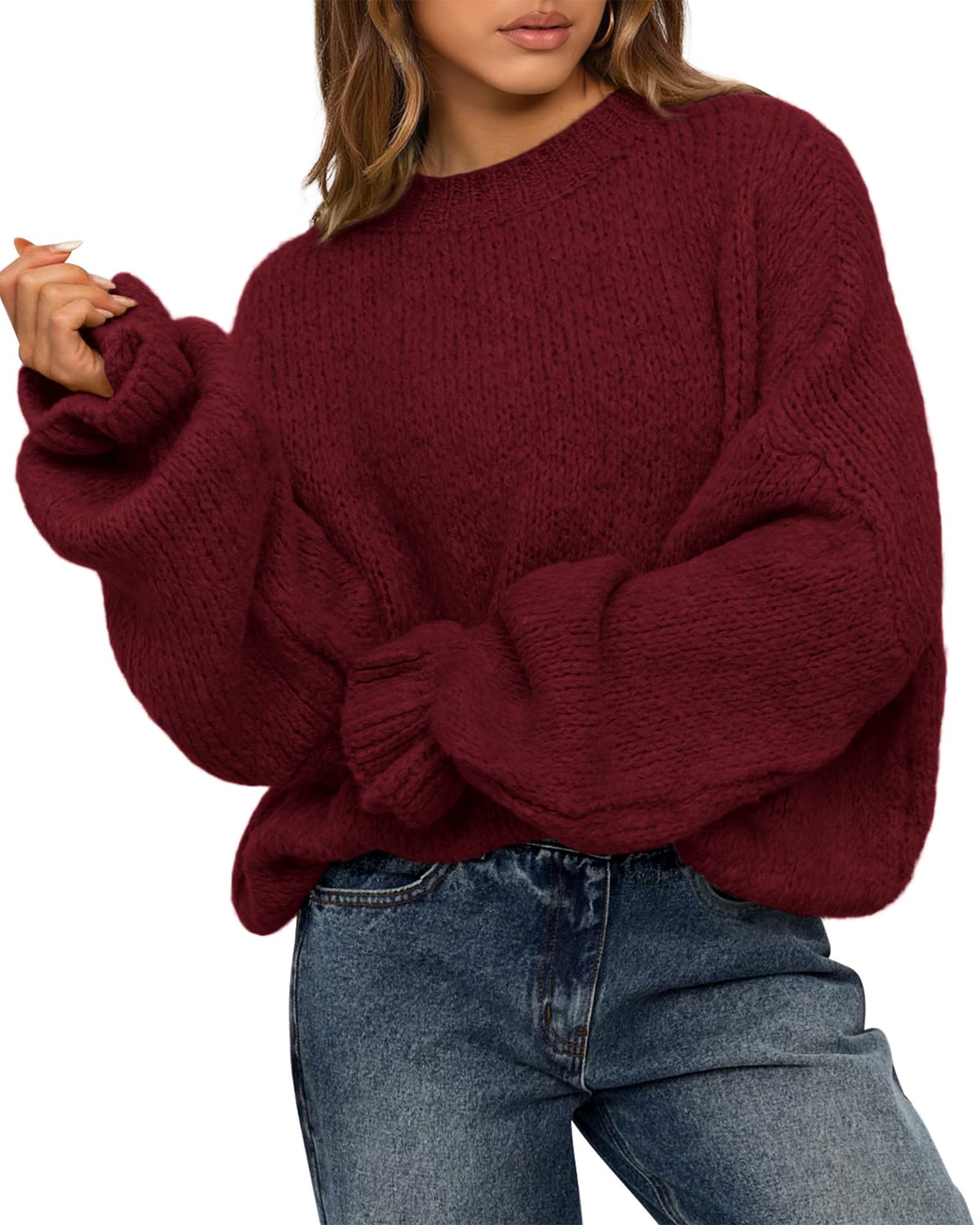 BTFBM Womens Oversized Sweater Crewneck 2025 Fall Winter Long Sleeve Fuzzy Warm Knit Pullover Sweaters Trendy Outfits