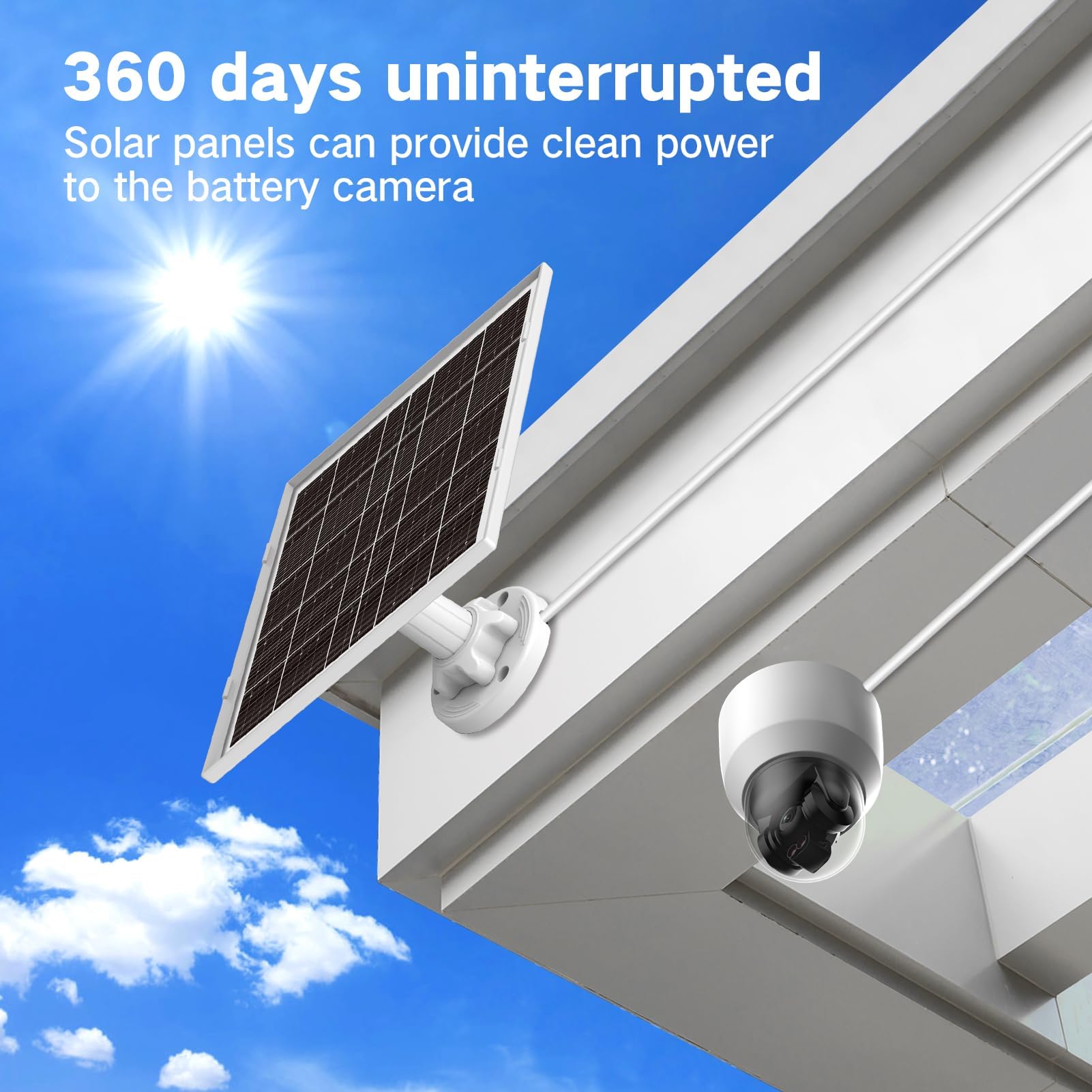 Pannello solare da 8 W per telecamera di sorveglianza, batteria esterna, pannello solare IP65 con 3 in 1 USB‑C/Micro/DC, con supporto a 360° e cavo da 3 m, modulo solare 5 V compatibile con fotocamera
