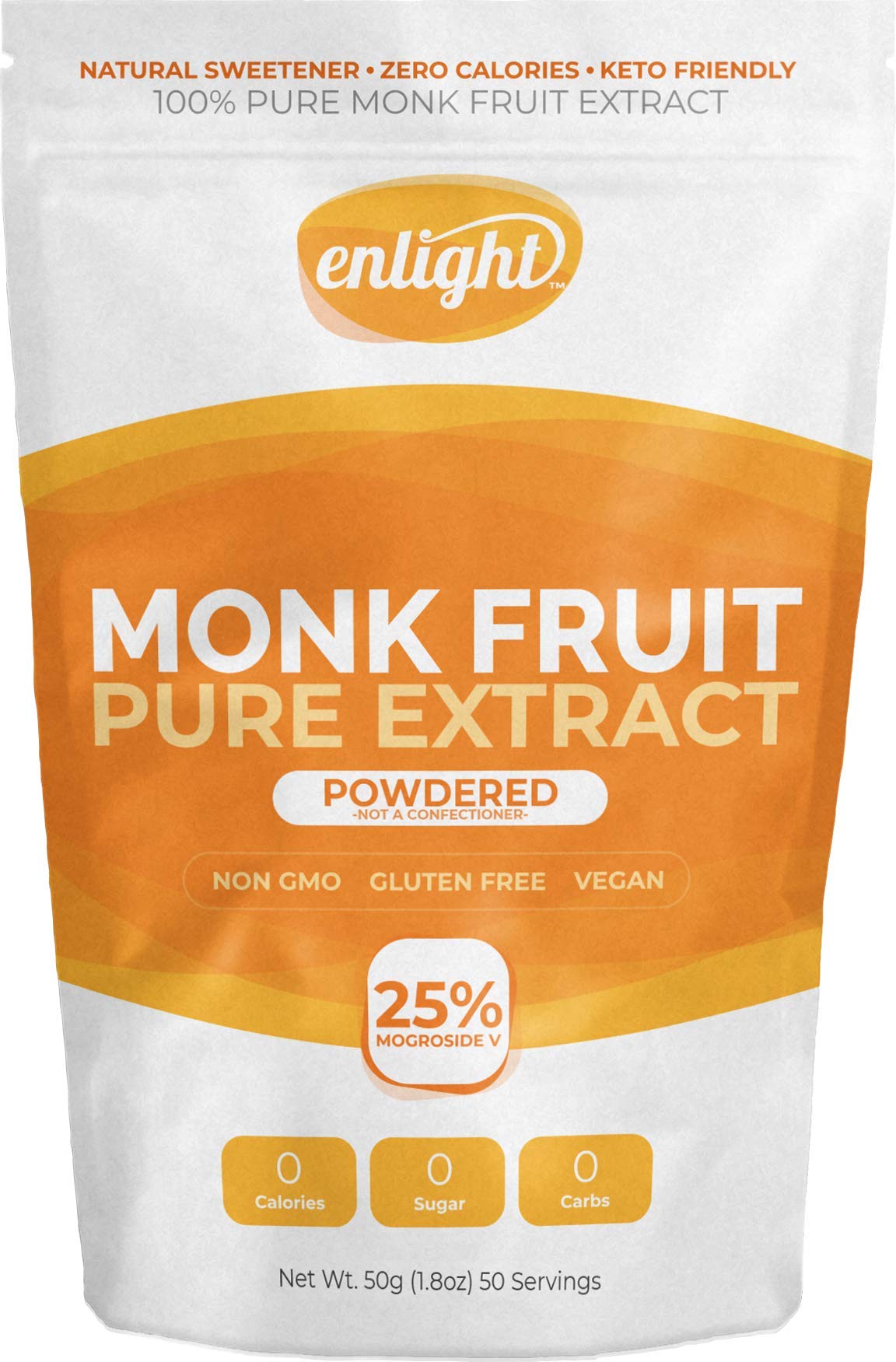 ENLIGHT - 100% Pure Monkfruit Extract (50g / 1.8oz Size) Zero Calories, Keto Friendly, Sugar Free Natural Sweetener