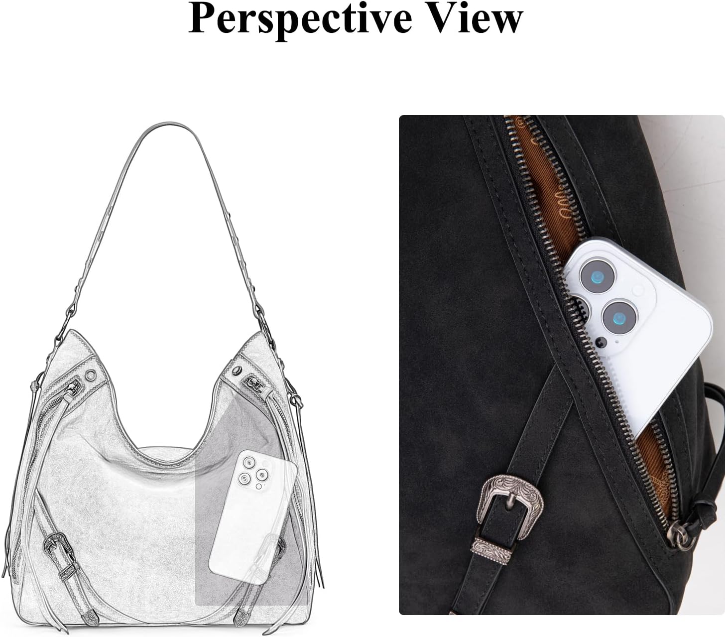 Wrangler Large Hobo Purses and Handbags for Women with Buckle and Fringe Zipper Faux Suede Shoulder Bag - Image 6