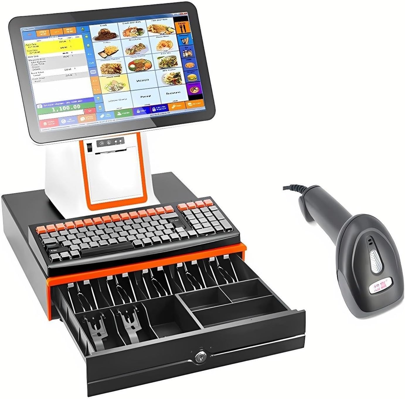 Cajas registradoras con pantalla táctil dual, pantallas táctiles de 15,6" | Impresora integrada + Cajón portamonedas metálico + Múltiples interfaces, supermercados/grandes almacenes