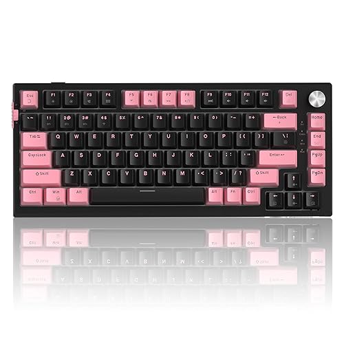 MageGee SKY81 75% Wireless Gasket Mechanical Gaming Keyboard, Hot Swappable RGB Custom Creamy Keyboard w/ 5-Layer Padding, BT/2.4G/USB-C, Knob Control, NKRO for Win/Mac (Pink&Black, Blue Whale Switch) - Pink & Black / Blue Whale Switch