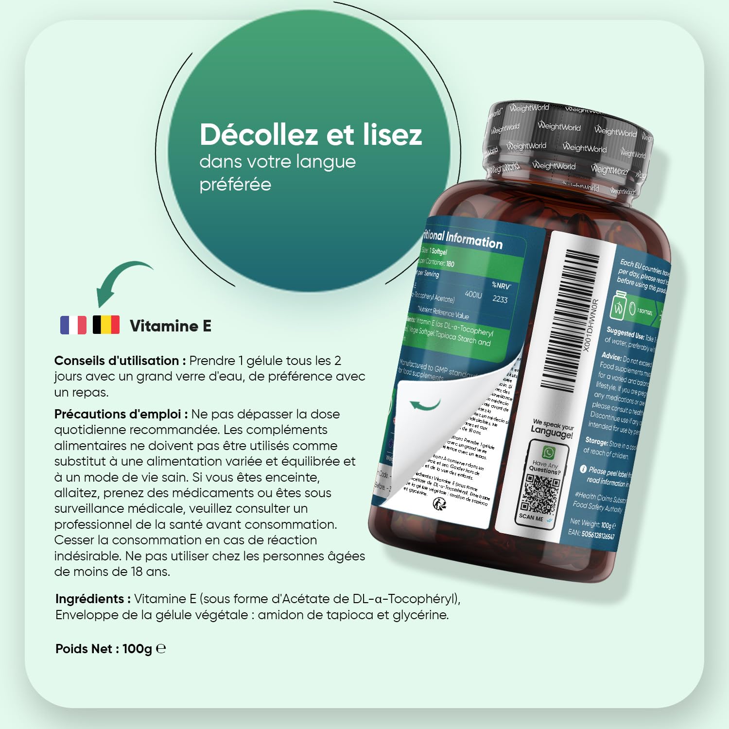 Vitamine E 400 UI, 1 Gélule tous les 2 Jours, 180 Gélules Vegan pour 1 An- Acetate de Dl Alpha Tocopheryl - Selon EFSA, la vitamine E contribue à la protection des cellules contre le stress oxydatif