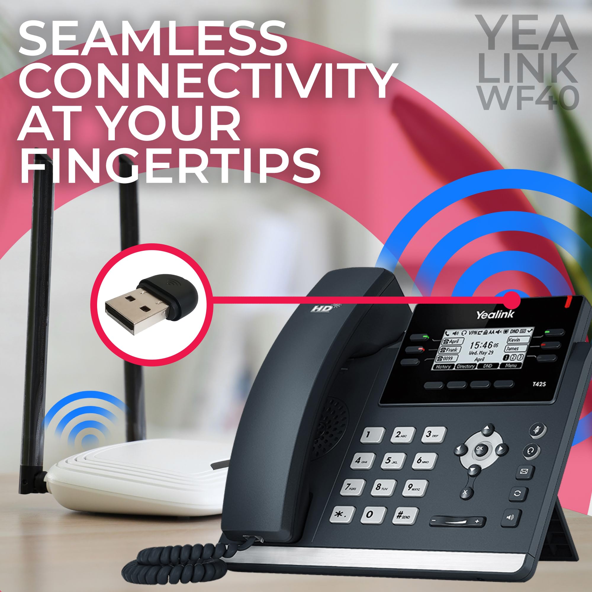 Yealink WF40 USB Wi-Fi Dongle Adapter Desk Phones T46U T48U - Dettaglio
