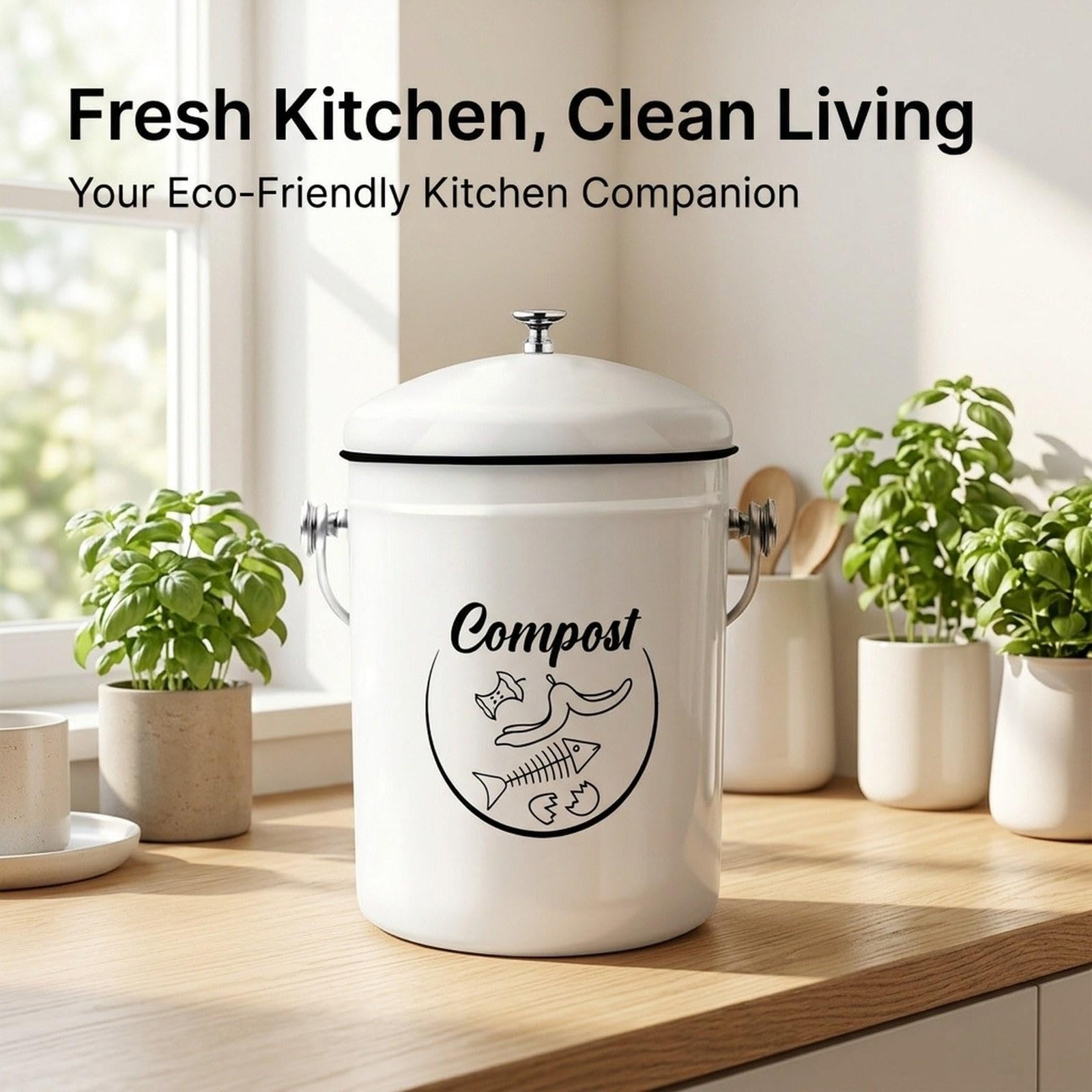 Composteur comptoir, seau à compost d'intérieur avec poignées, 5 L, indispensable en cuisine, seau robuste pour déchets alimentaires avec