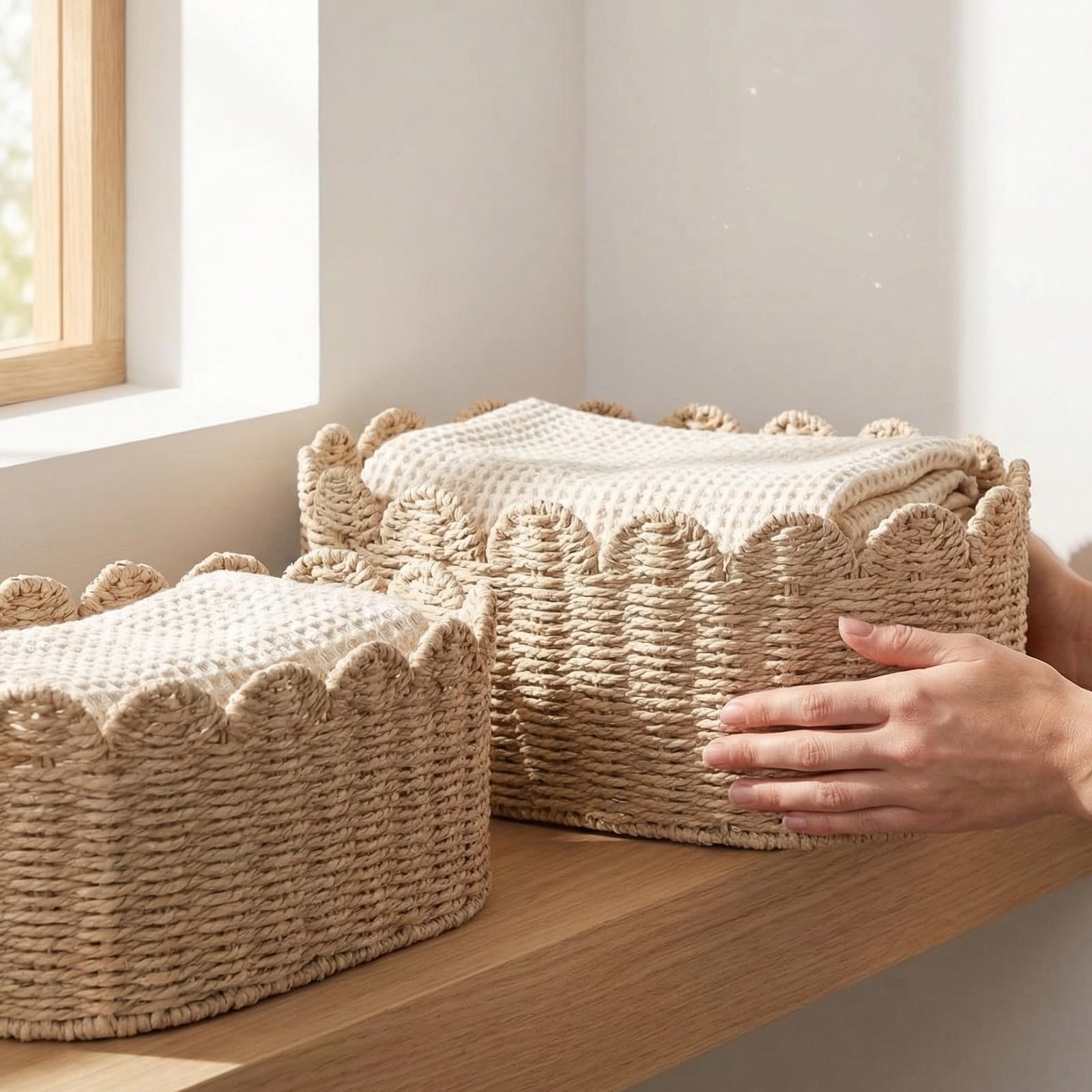 Paper Storage Basket Set 2 Cestini Portaoggetti in Corda di Carta per Organizzare Snack e Giocattoli in Zona Soggiorno o Ufficio