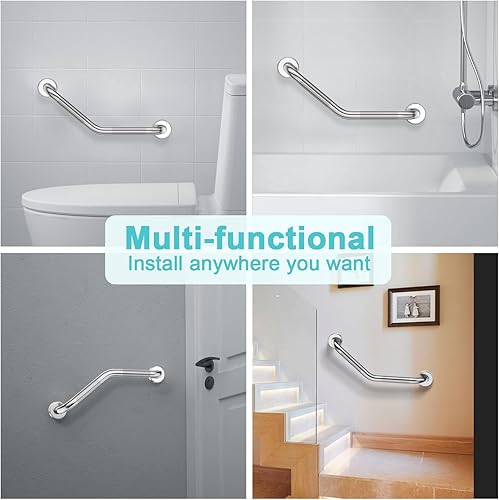 Miniatura 7 de ZUEXT - Barra de agarre en ángulo de 16 pulgadas, paquete de 2 manijas antideslizantes para ducha, barra de equilibrio de baño moleteada de acero