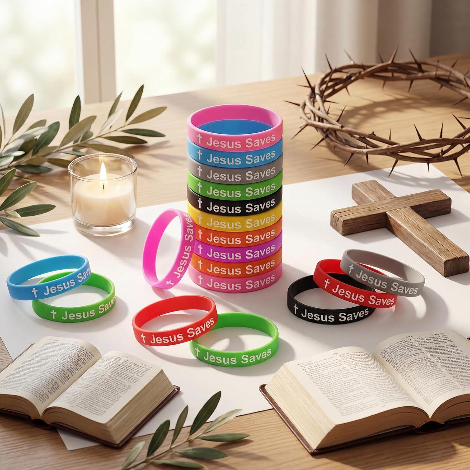 Sosation 100 Pcs Jesus Saves Rubber Bracelet Bulk Christian Bible Wristband