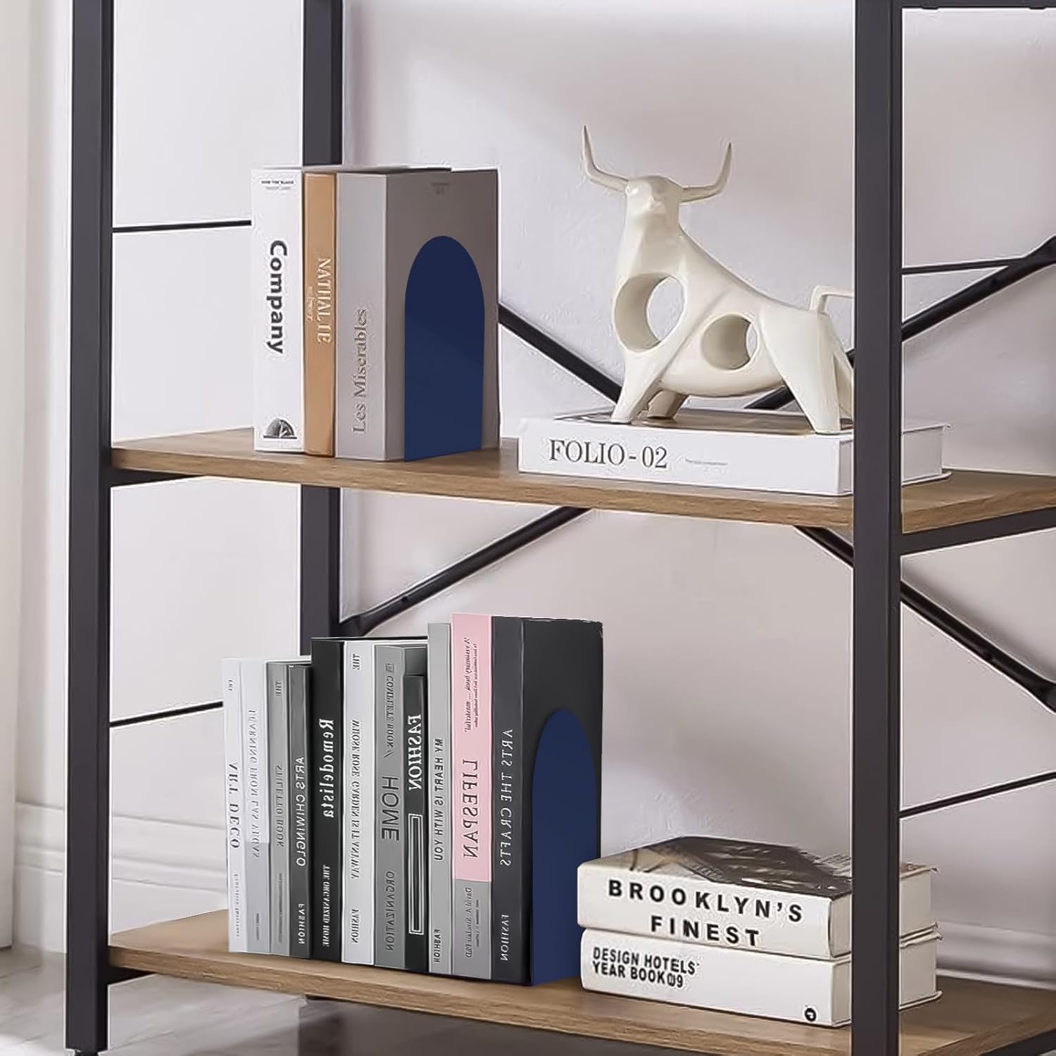 Lulonpon 8 Pieces Book Ends, Bookends, Books Stand, Metal Bookend for Shelves, Blue Book Ends for School, Library, Desktop Organizer