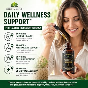 HERBALICIOUS Quercetin Bromelain Liquid with Resveratrol, Zinc, Vitamin C & D3 Immune Support Drops 4 fl oz (120 mL) Fast Absorption Non-GMO Dietary Supplement