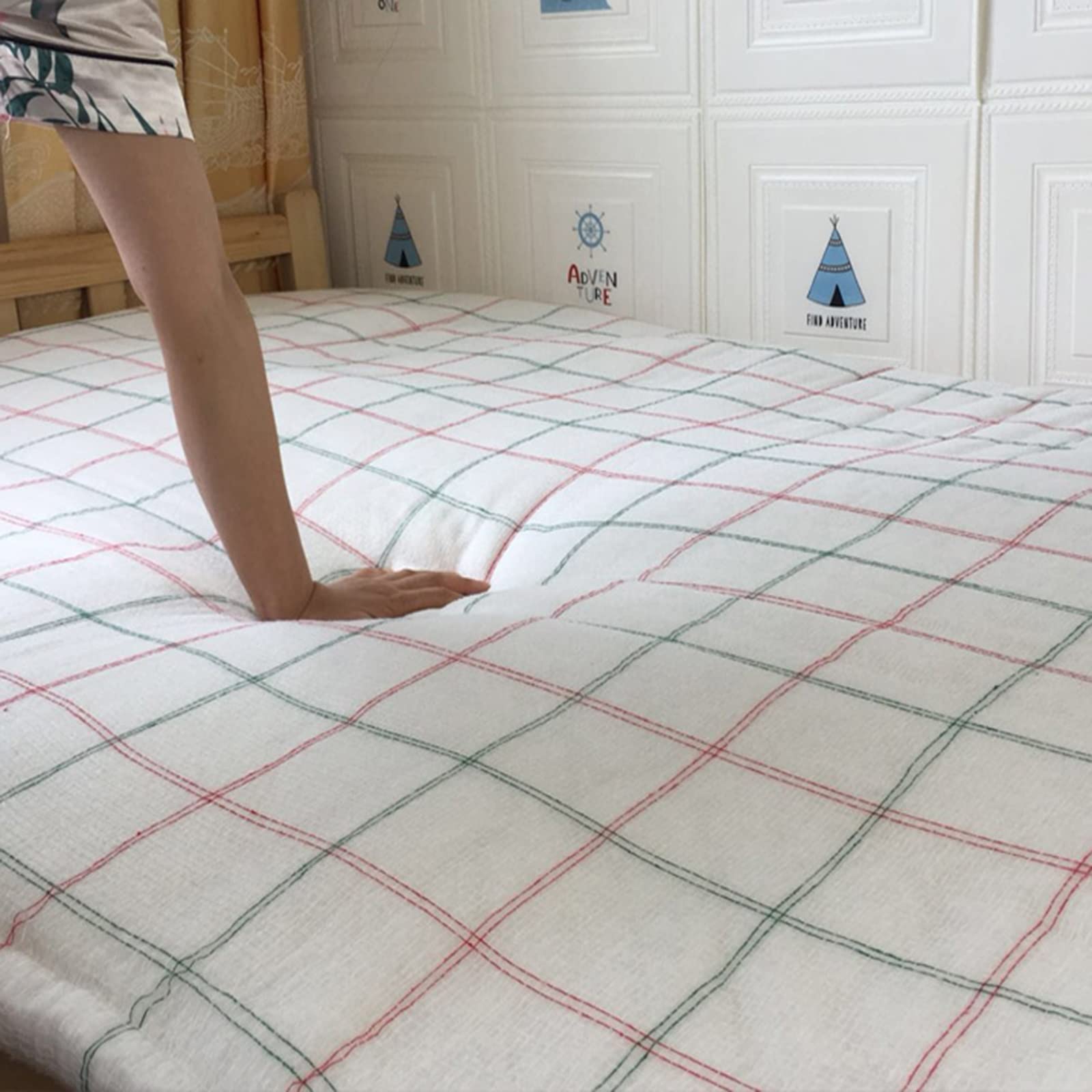 100% bawełniana cienka podkładka na materac futon, przenośna, składana podkładka na materac typu queen/king / pojedynczy rozmiar - miękka i przytulna, tradycyjny chiński design, biała (100 x 200 cm