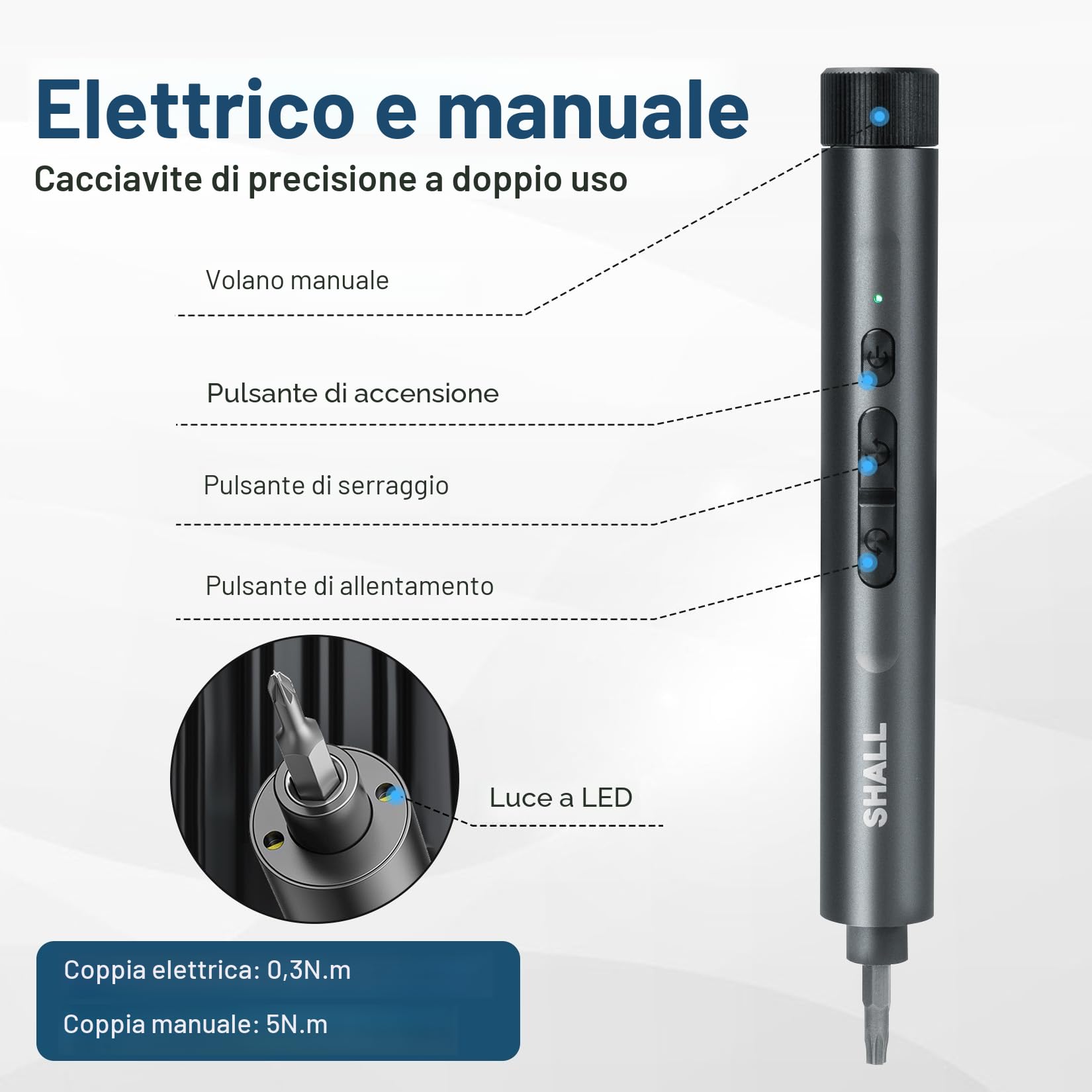 SHALL Set di 127 mini cacciaviti elettrici, 120 punte S2, con cacciaviti elettrici e manuali a penna, per laptop, iPhone, occhiali ed elettronica