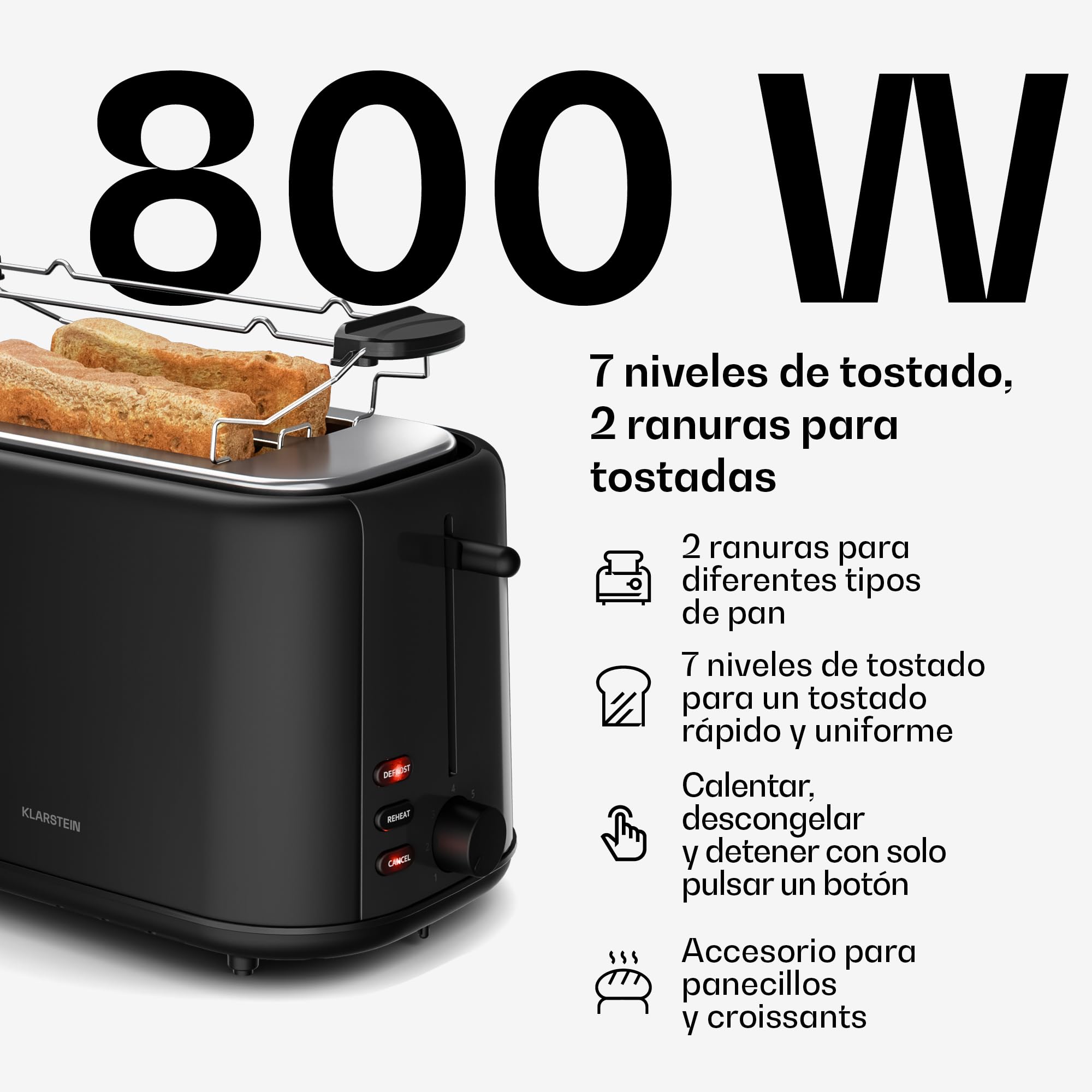 Klarstein Juego de Desayuno Esencial Velaire - Tostadora 2 Ranuras 800W con 7 Niveles, Bandeja Recogemigas, Soporte Panecillos, Hervidor Agua Eléctrico 1.7L Filtro Antical, Apagado Automático
