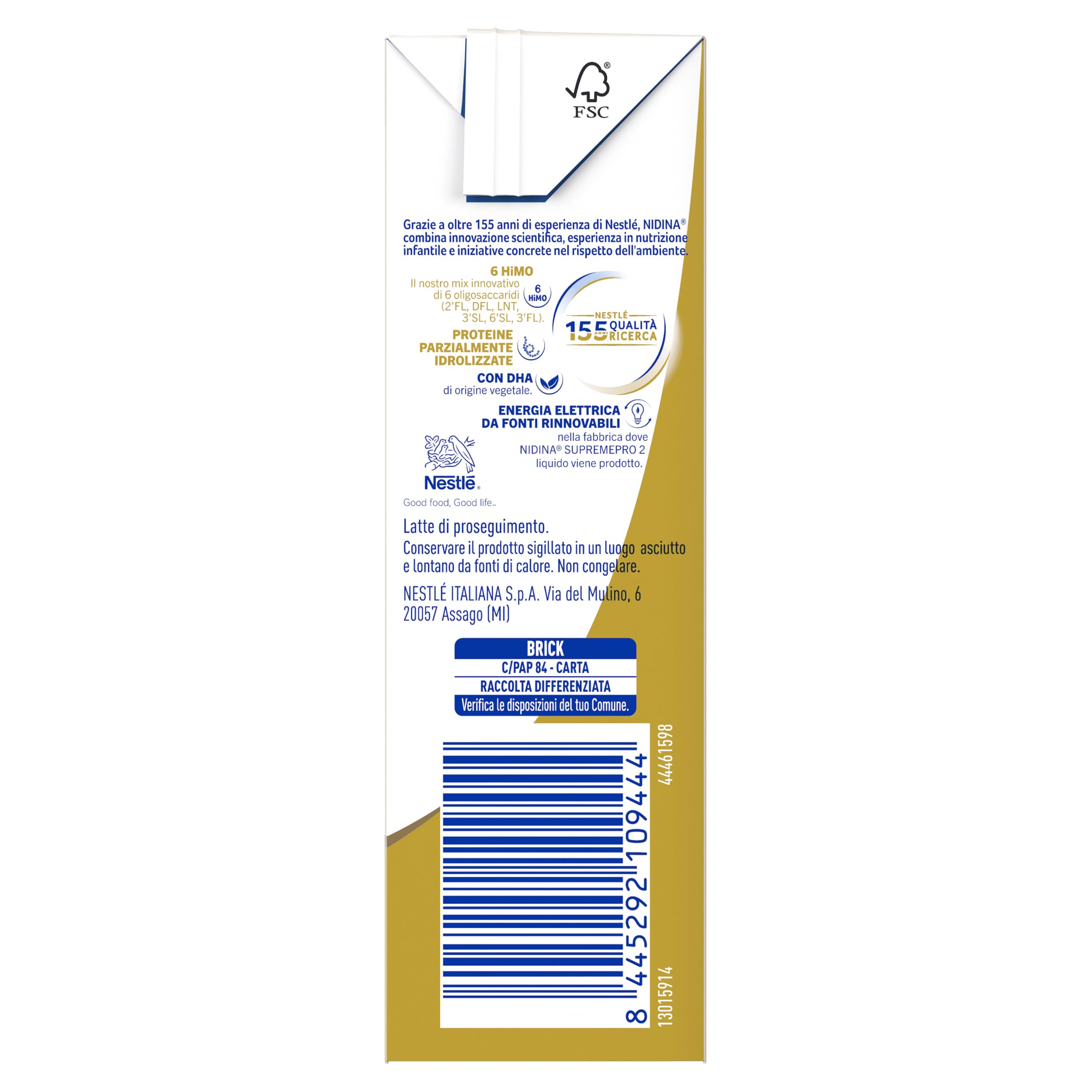 NIDINA SUPREMEpro 2 Latte di Proseguimento Liquido da 6 mesi, 12 Brick da 300ml (3,6L)