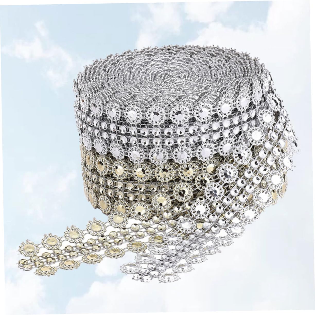 Silver Rhinestone Chain Trim 2 Rolls Plastic Double Row Mesh Embellishment